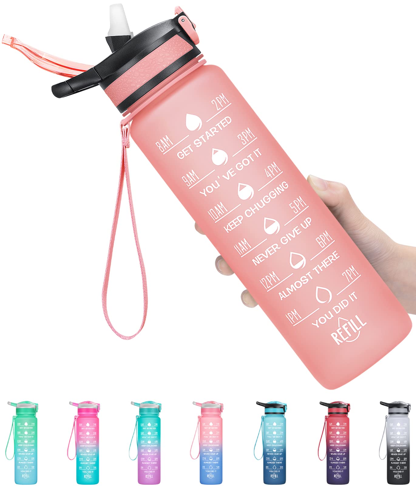 ELYPHINE 32/24 oz Water Bottles with Removable Straw & Time Marker,  Motivational Sports Bottles with BPA Free Tritan Material, Leakproof Water  Jug for Fitness 32OZ Veiled Rose