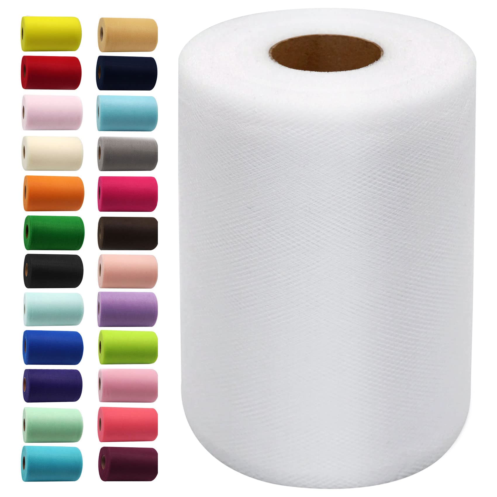 White Tulle Fabric Rolls 6 Inch by 100 Yards (300 feet) Fabric