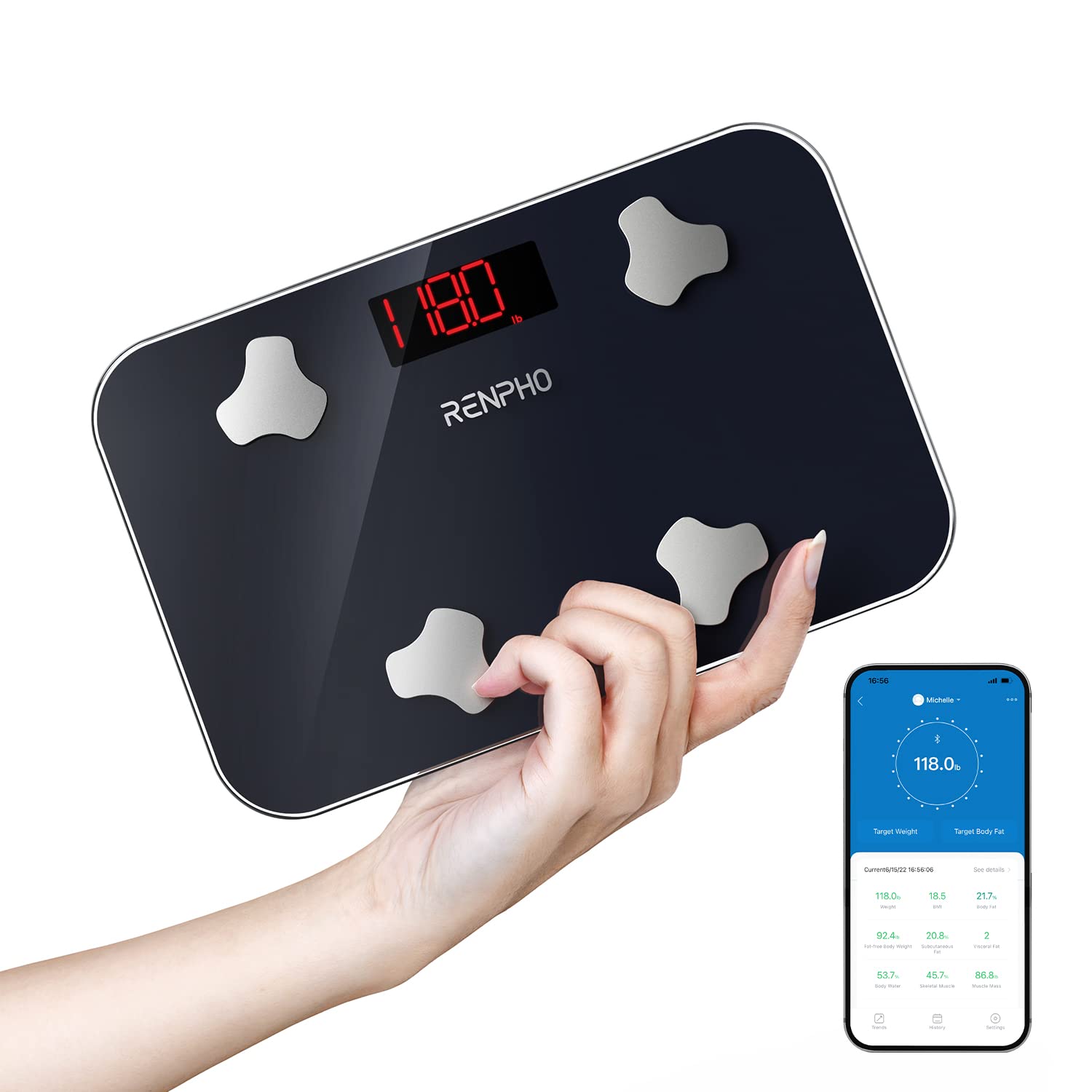 RENPHO Travel Scale for Body Weight, Mini Bathroom Scale for Body Fat,  Portable Weight Scale for Traveling, 13 Body Composition Analyzer Sync with  App, 400 lbs, 11.02 x 7.09 without case