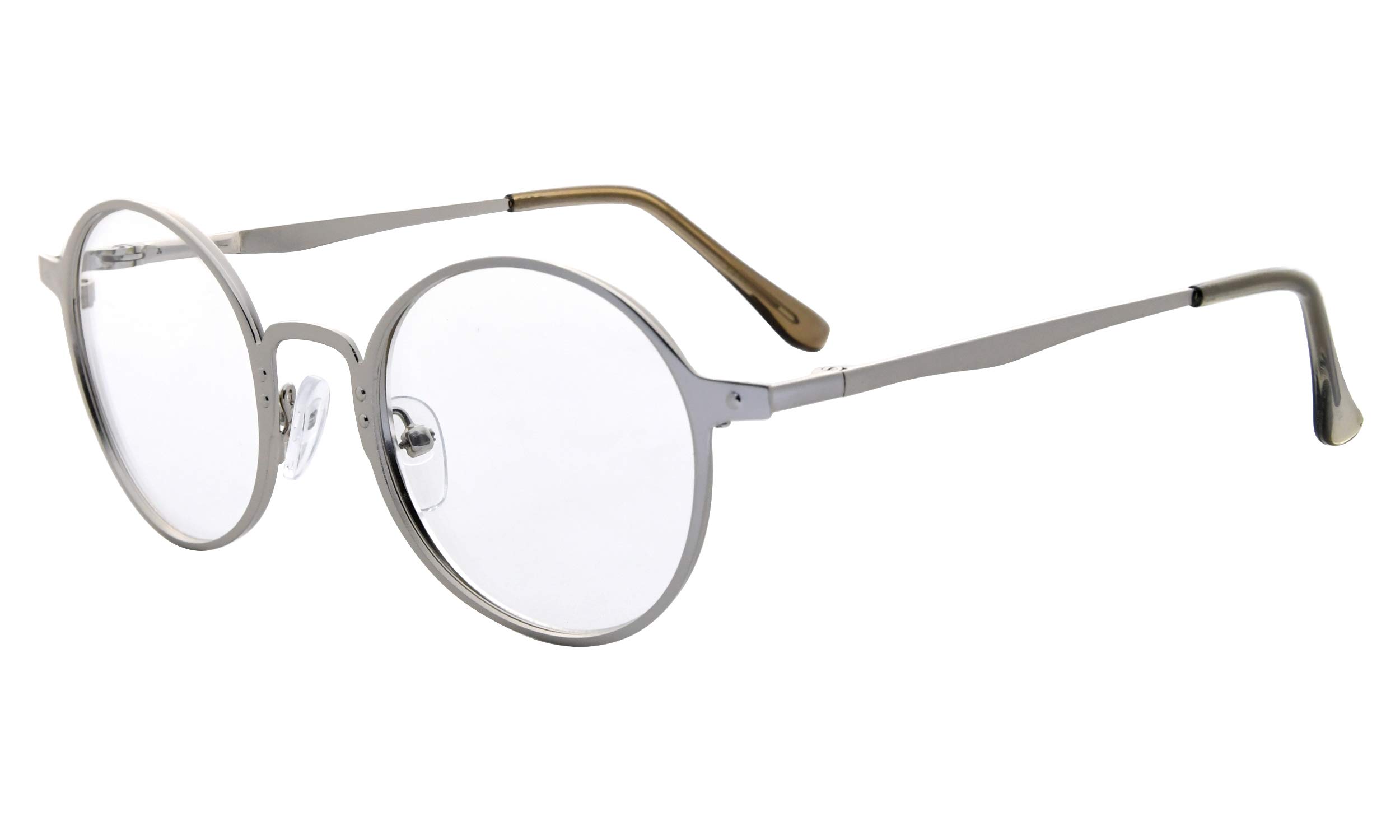 Eyekepper Retro Round Reading Glasses Spring Hinge Silver