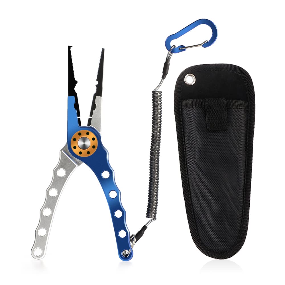 SOUFORCE Spring Bearing Fishing Pliers, Multi Functional Fishing Pliers  with Sheath & Anti-Lost Rope, Saltwater Resistant Fishing Gear Hook Remover/Fishing  Line Cutter/Lead Sinker Crimp/Ring Split