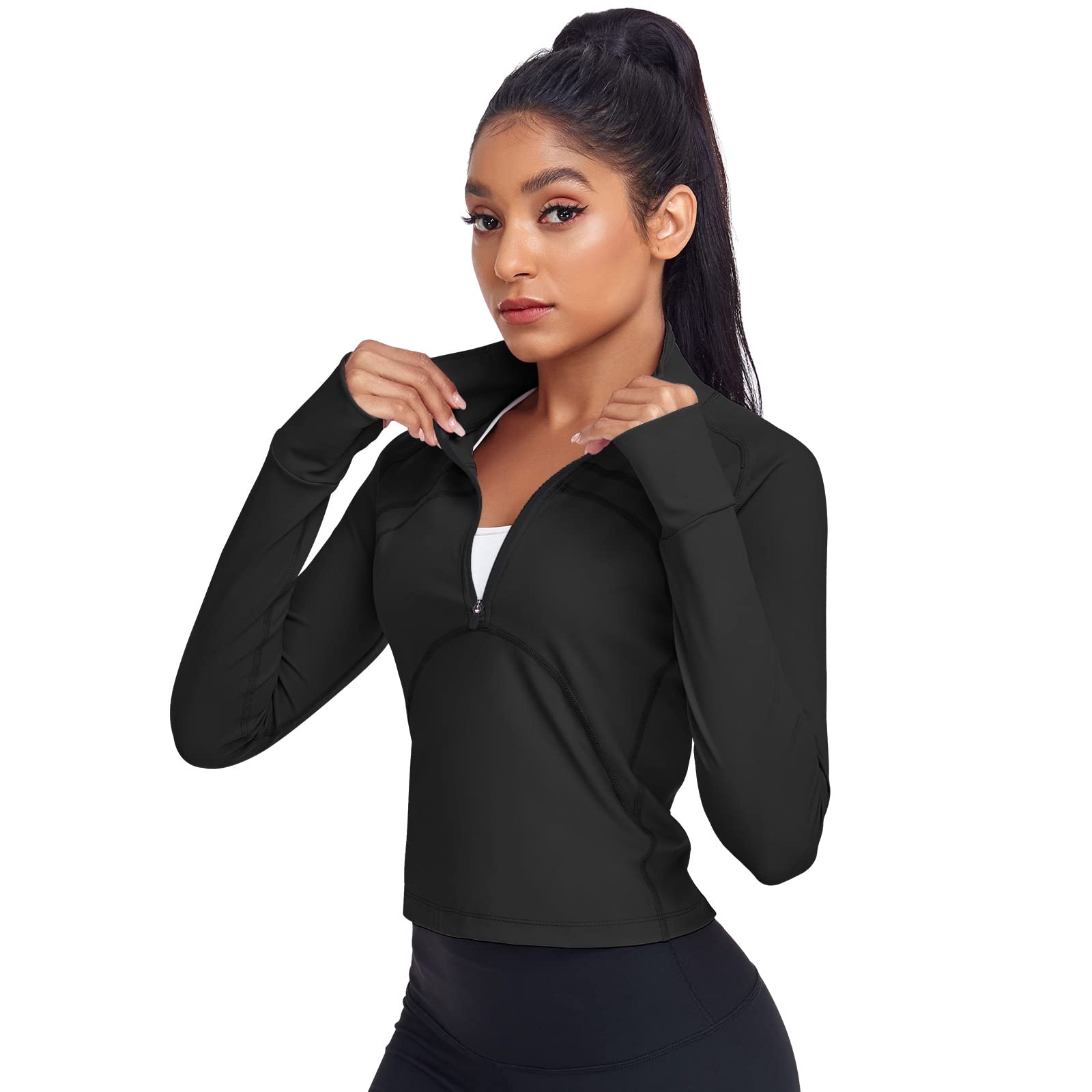 Buy Womens Cropped Jacket Zip Up Pullover Athletic Workout Slim Fit Yoga  Gym Outwear Long Sleeve Running Activewear Tops, White Sports Jacket, Small  at