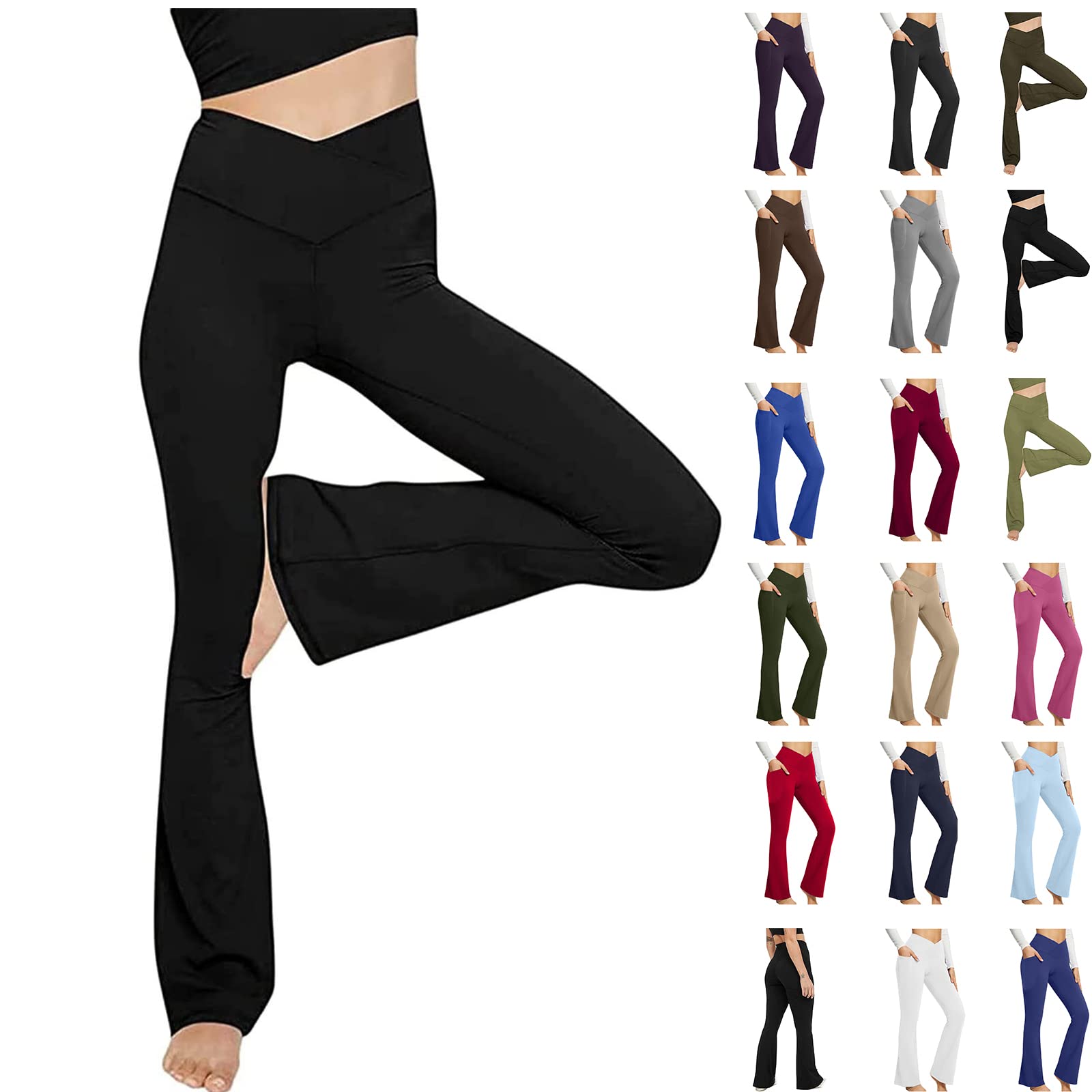 JEGULV Flare Yoga Pants for Women High Waisted V Crossover Bootcut Pants  Stretch Tummy Control Workout