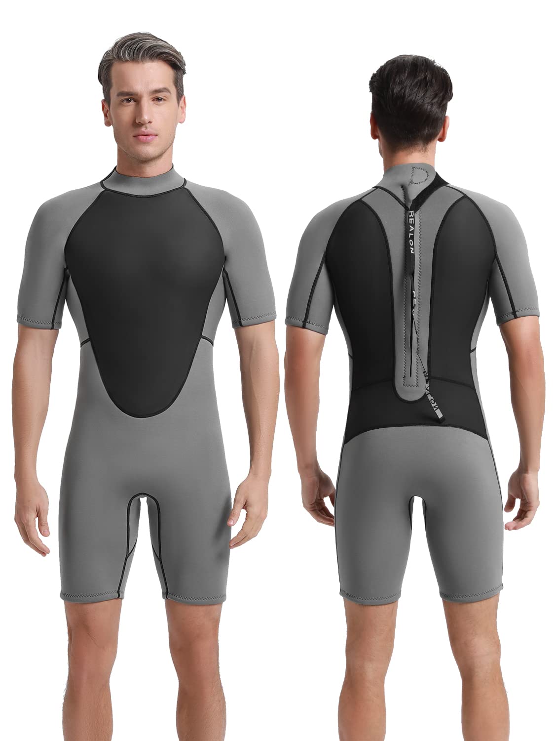REALON Shorty Wetsuit Women and Men 3mm, 2mm Short Sleeves Neoprene Surfing  Wet Suits, Adult Shortie for Snorkeling, Kayaking, Boarding, Swimming 3mm  Shorty Grey Medium