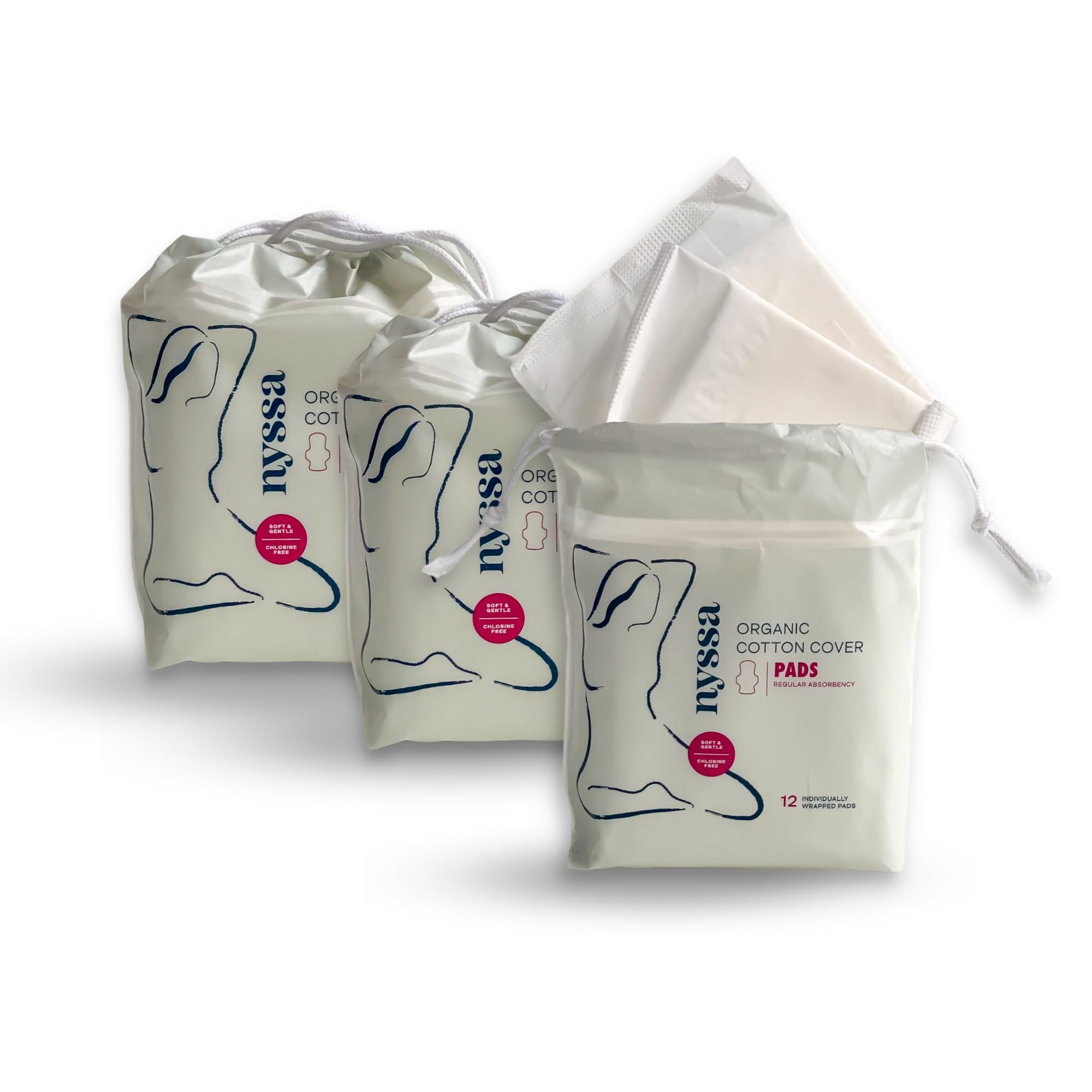 Nyssa Organic Cotton Cover Regular Absorbency Pads for Teens & Adults