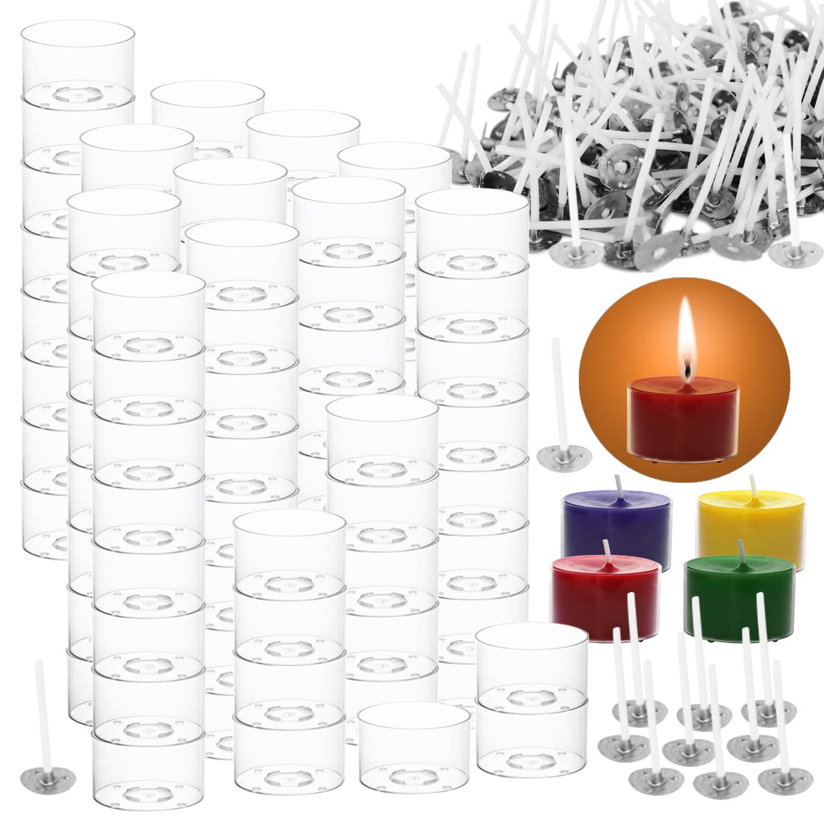 PEILIN 100 pcs Plastic Clear Tealight Cups Holders Candle Wax Tins Jars  Cases with 100pcs 40