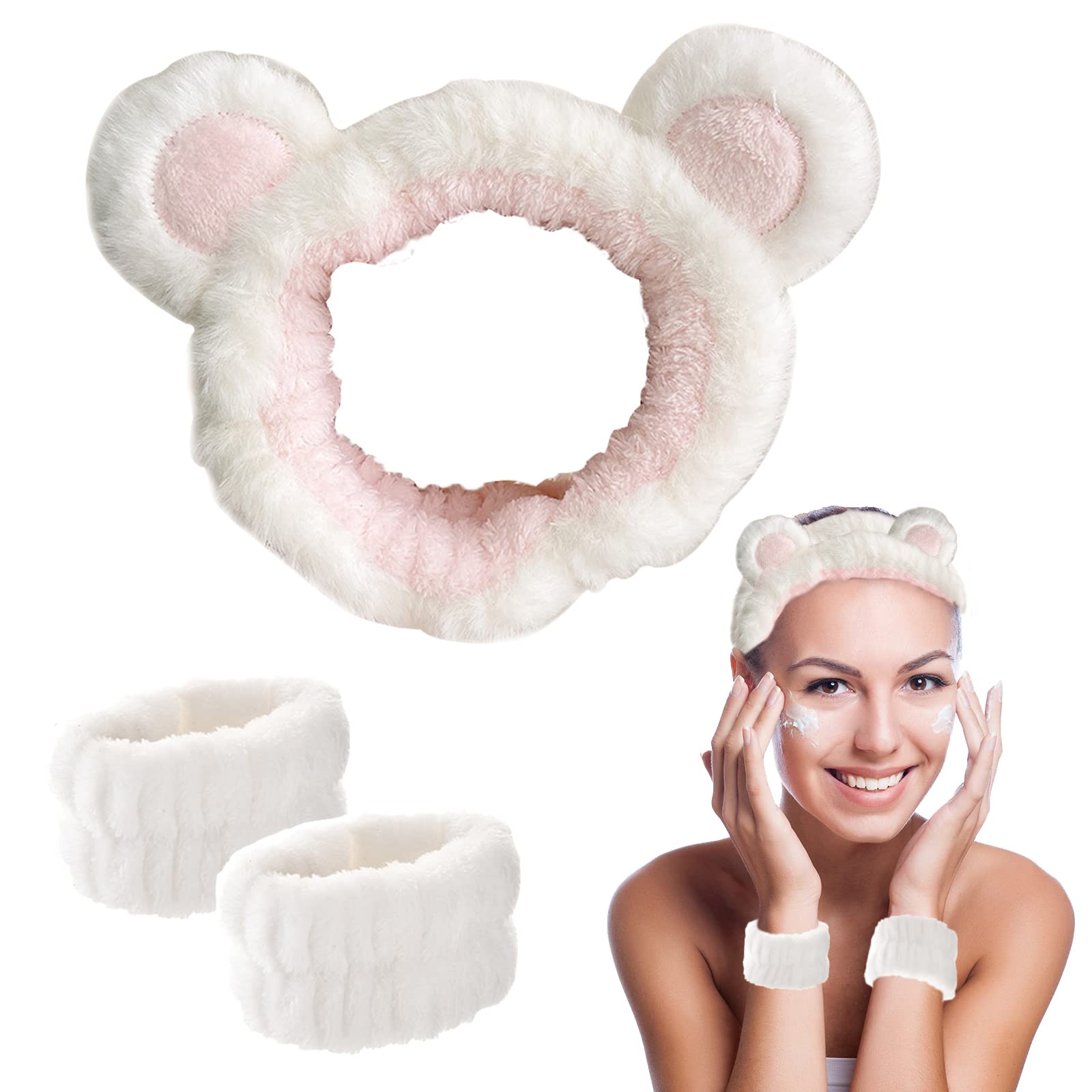 Headbands for Women Makeup Headband Spa Headband for Washing Face and  Matching Wristbands Skincare Headbands Hair Band Women Facial Makeup Head  Band Soft Fuzzy Head Wraps for Girls (White-Bear Ears)