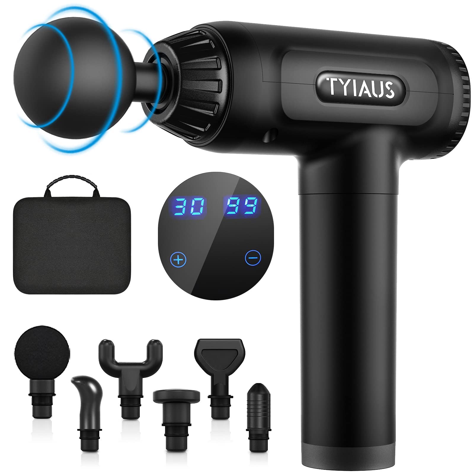 Muscle Massage Gun - TYIAUS Percussion Massager Gun Deep Tissue with 30  Adjustable Speeds and 6 Heads, Portable Body Muscle Massager for Office Gym  Home Post-Workout Recovery Black