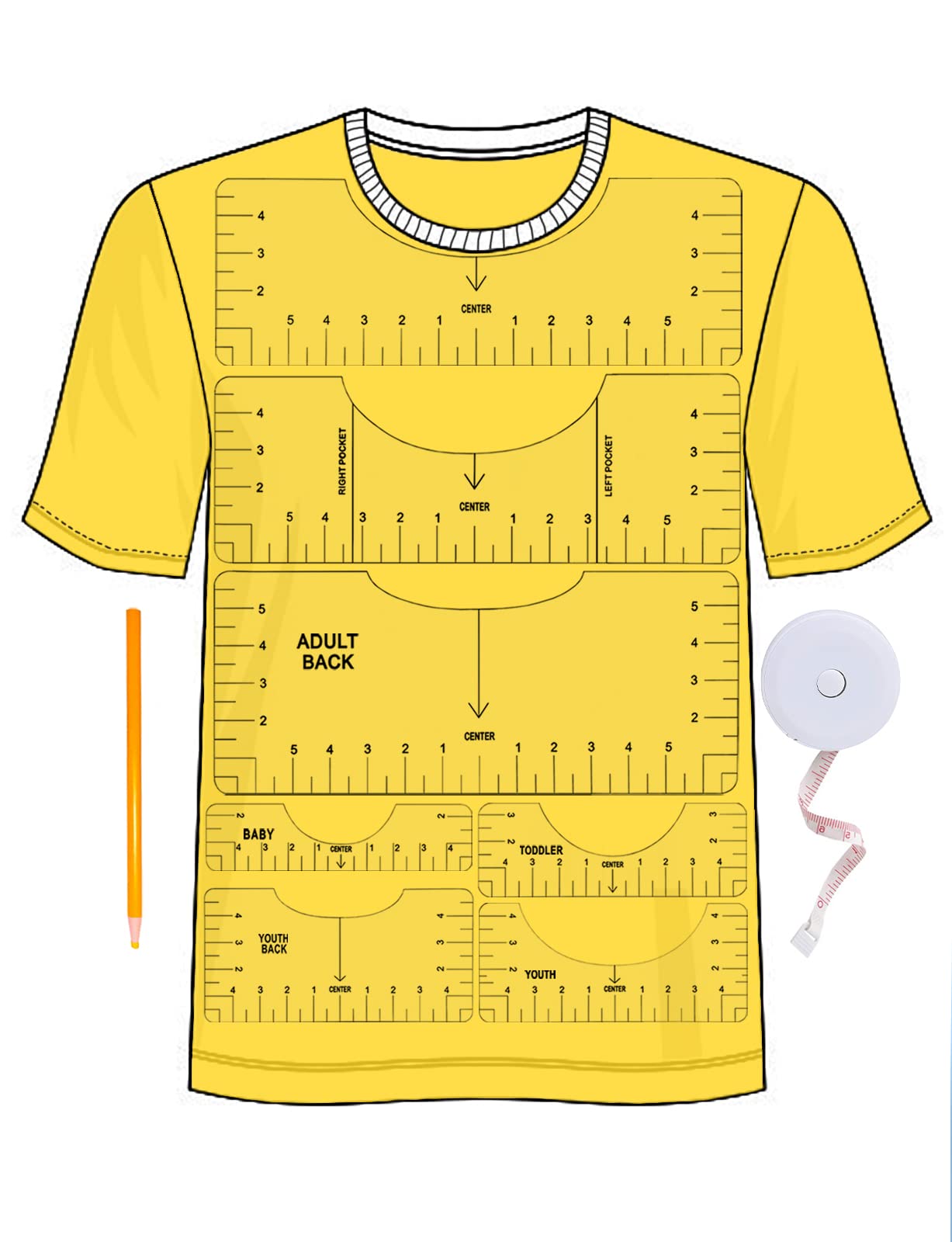 9 Pcs Tshirt Ruler Guide for Vinyl Alignment and Sublimation