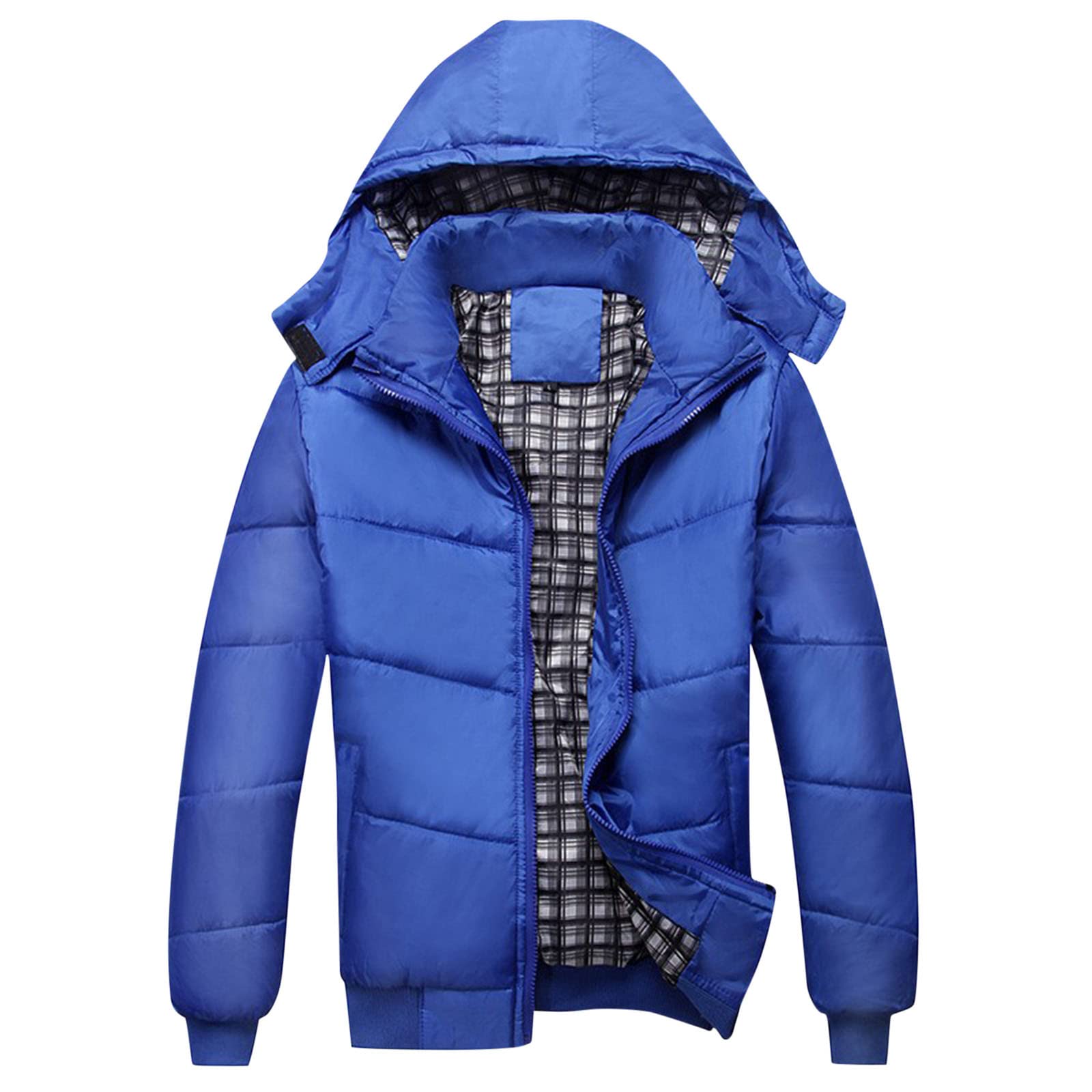 KidSuper Men's Checkered Puffer Jacket, Blue, Men's, XL, Coats Jackets & Outerwear Winter Coats Parkas & Puffer Coats
