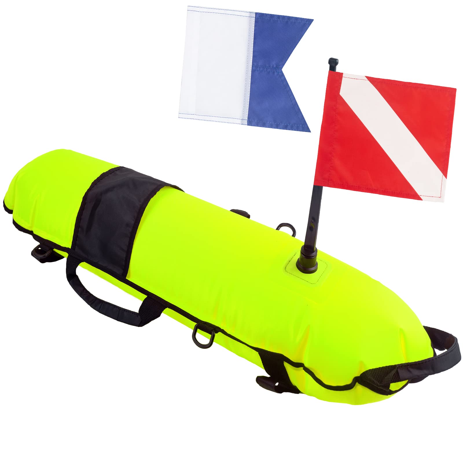 Inflatable Diving Safety Surface Marker Buoy, Inflation Diver Down Torpedo  Buoy, High Visibility Signal Float with 2 Dive Flags, Diver Down Flag +