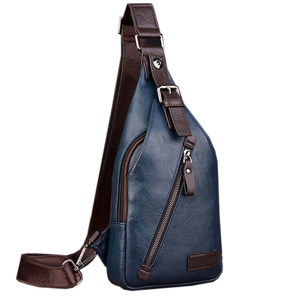 Leather Sling Bag Crossbody Backpack Daypack for Men Women Outdoor Travel  Camping Fishing Hunting Hiking Crossbody Shoulder Chest Pack #20blue(pu)