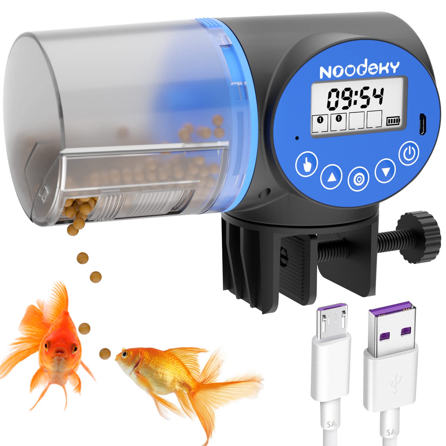 Noodoky USB Charging Automatic Fish Feeder, Auto Fish Food Feeder Timer  Dispenser for Aquarium or Small Fish Turtle Tank, Auto Feeding on Vacation  or Holidays