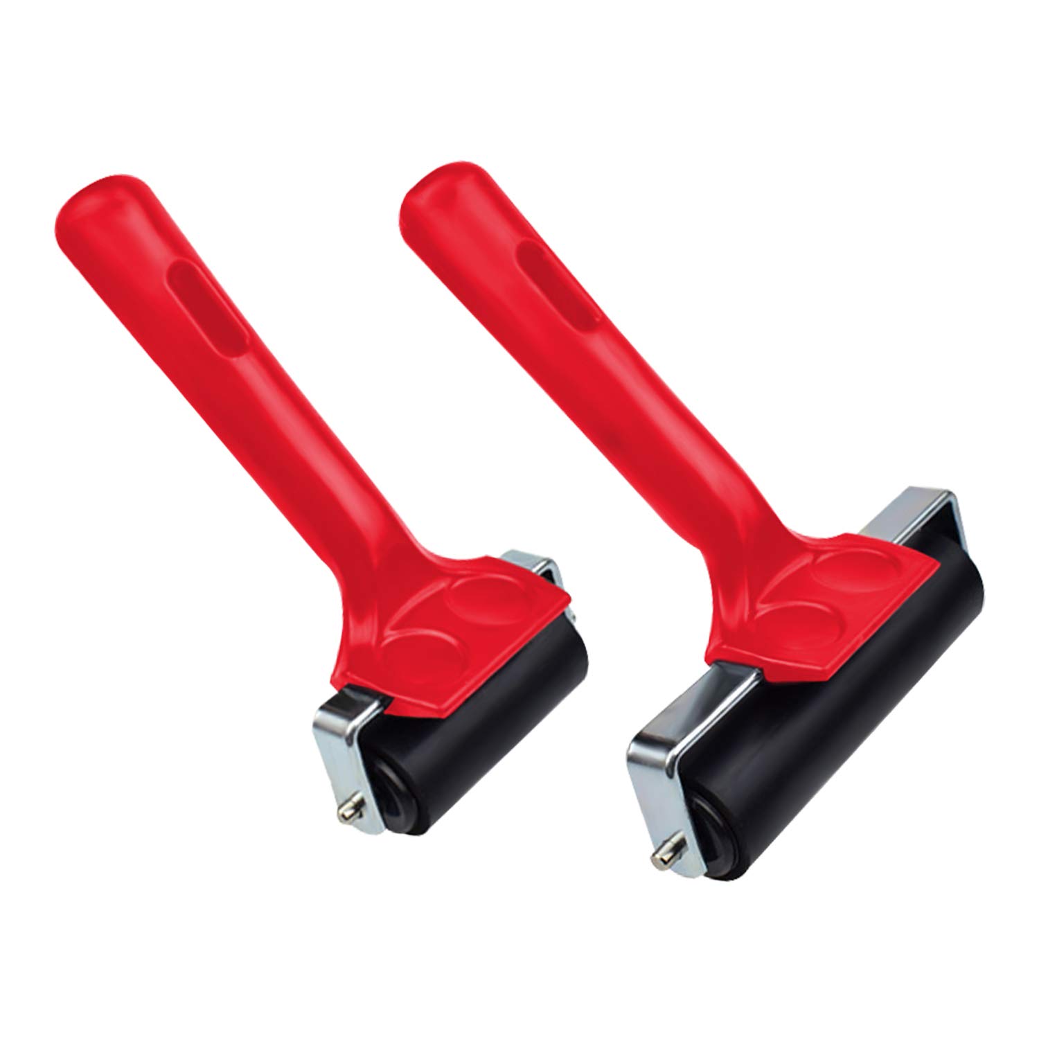2 Pcs Rubber Roller, Hard Rubber Brayer Glue Roller for Construction Tools  Printmaking Stamping Wallpaper Gluing Application, 3.8 and 2.2 (Red)