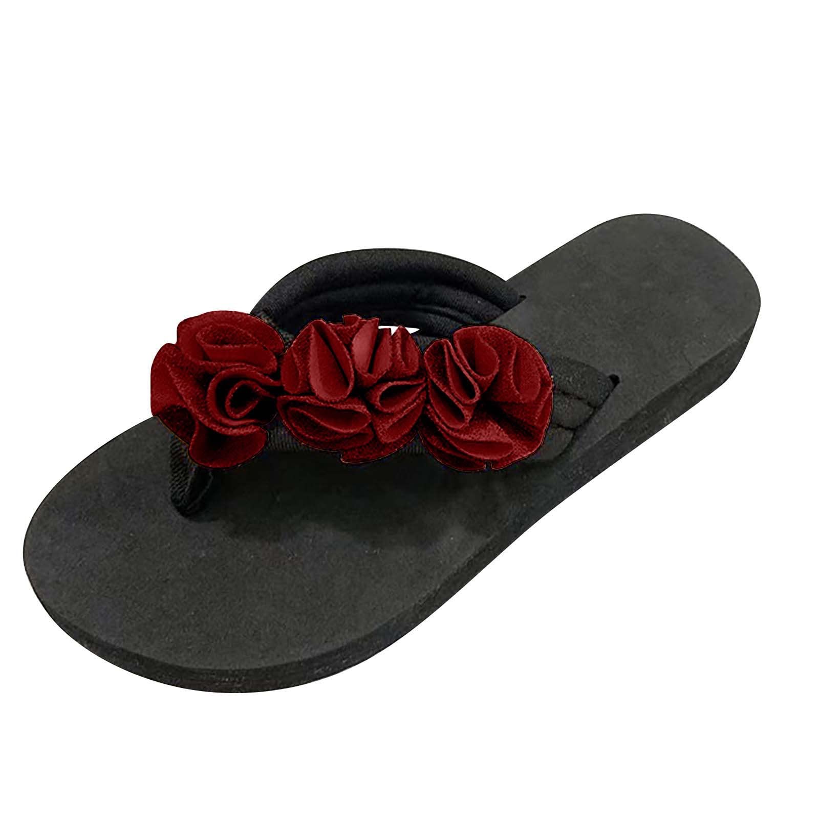 Summer Flip Flops Wedges for Women Flower Sandals for Women Wide