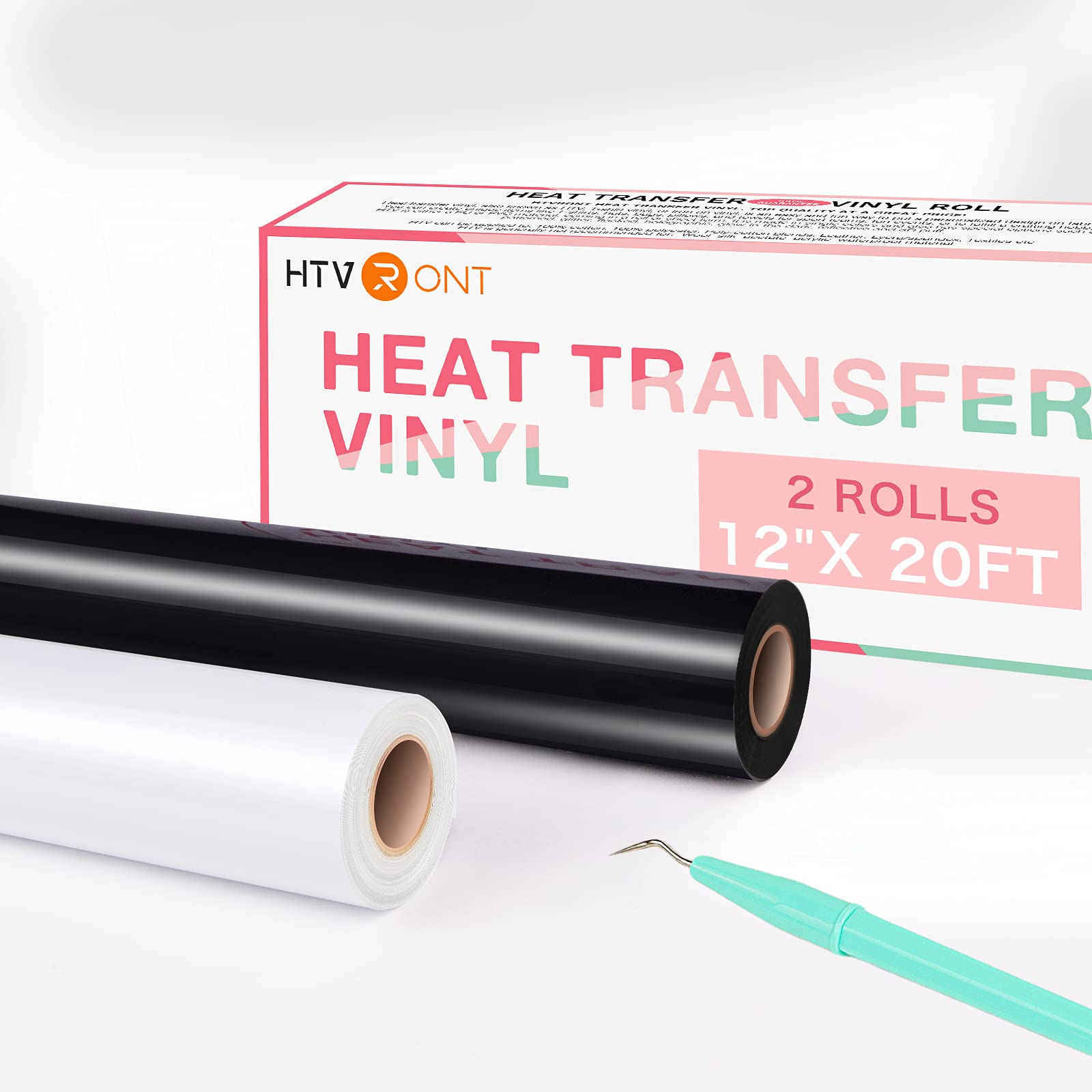 HTV Vinyl Rolls Black HTV and White Heat Transfer Vinyl-12 x 20ft HTV Vinyl  for Shirts Black Iron on Vinyl for Cricut & Cameo - Easy to Cut & Weed for  Heat