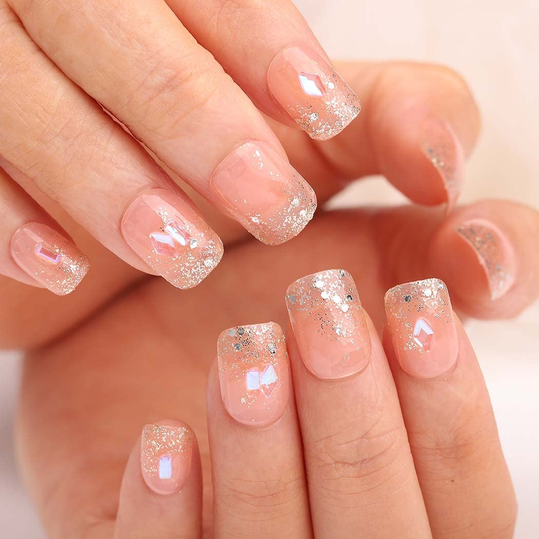 light pink glitter acrylic nails