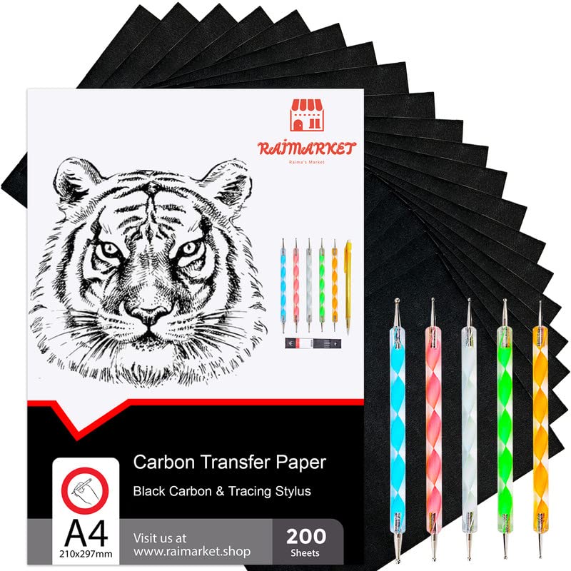 Raimarket 200 Sheets Black Carbon Paper for Tracing on Fabric | Carbon Paper for Tracing on Wood & Canvas, Tracing Paper for Drawing Sewing Patterns