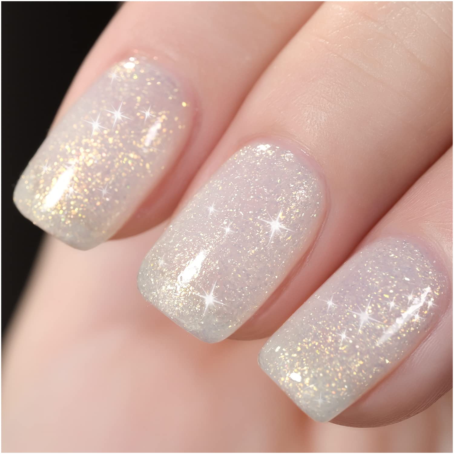 Chrome Glazed Short Square White Glitter Nail – auraxnail