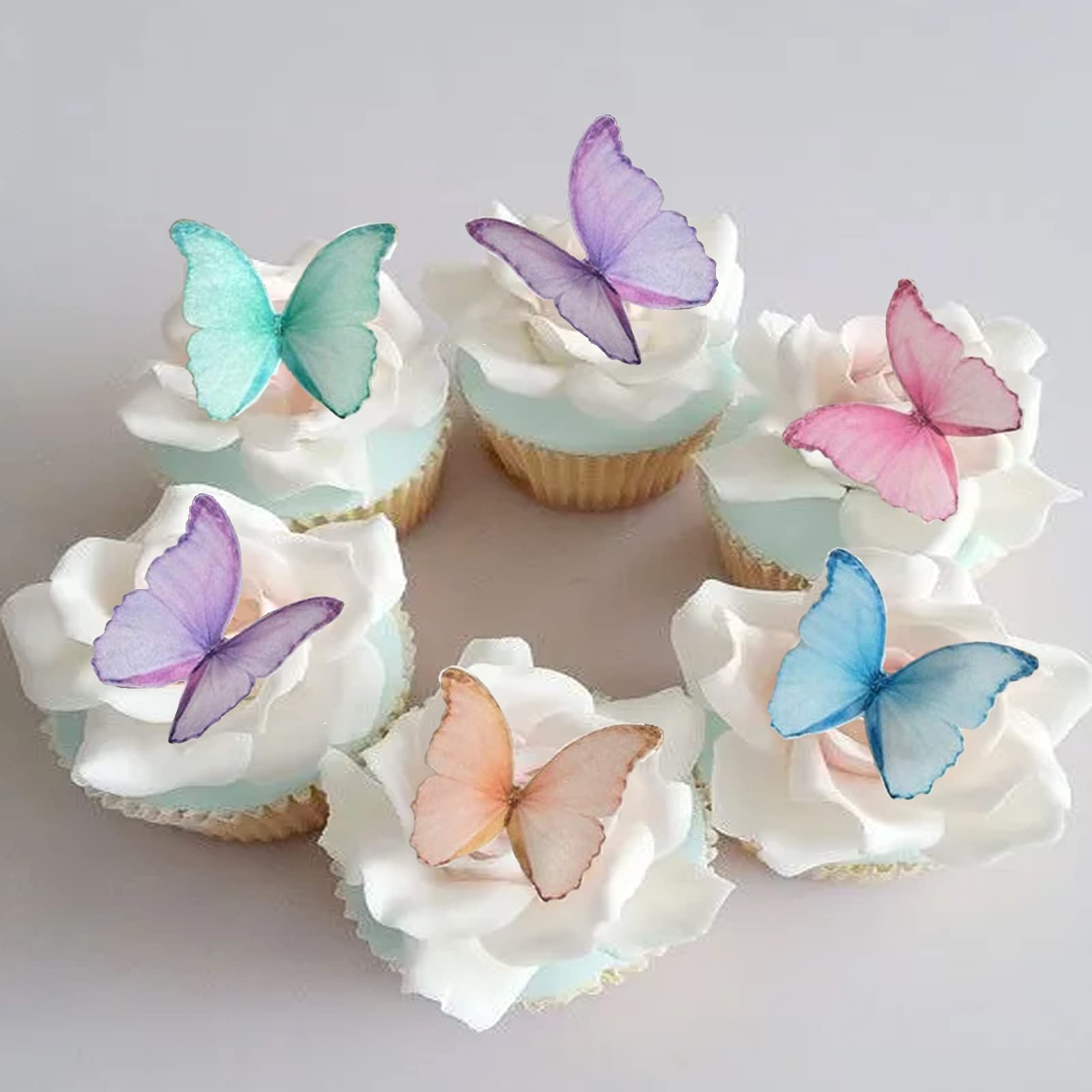 GEORLD Edible Wafer Paper Butterflies Set of 48 Purple Colorful Cake  Decorations, Cupcake Topper Mixed Color 5 Color Mixed