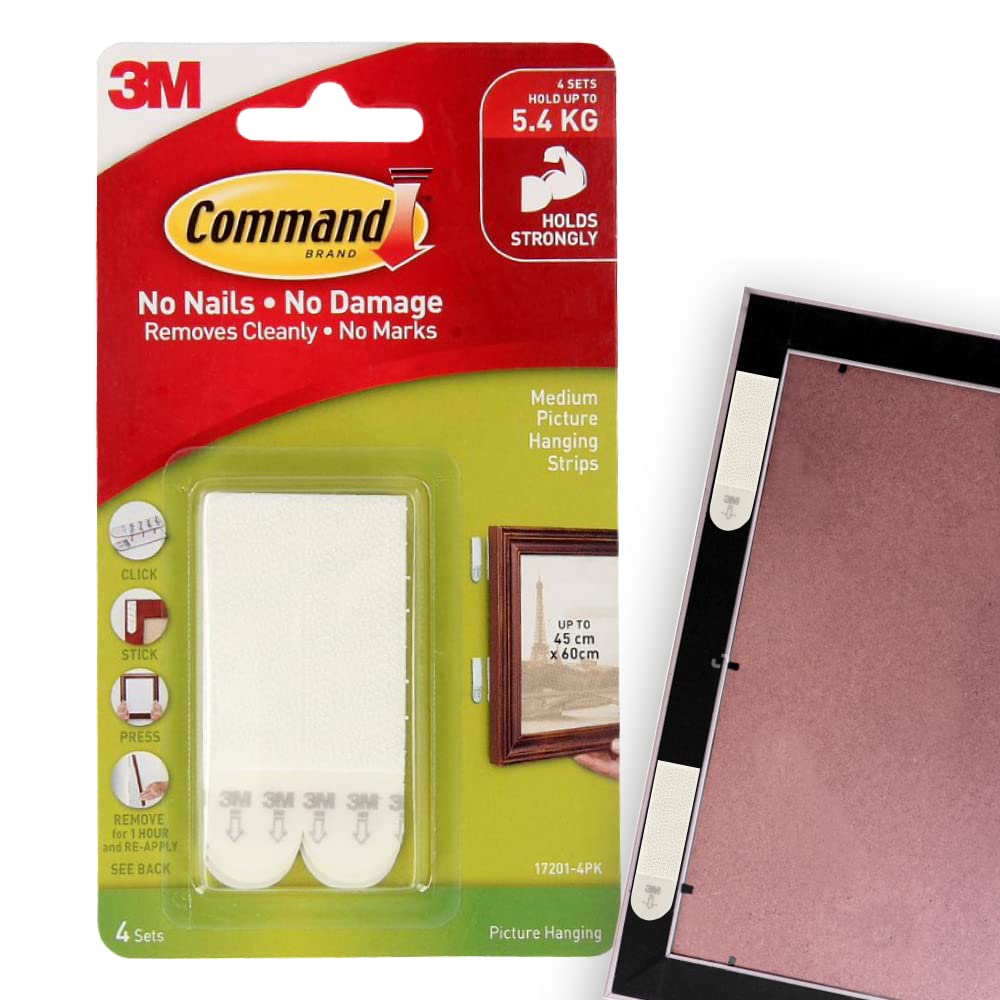 Command White 12 lb Picture Hanging Strips Decorate Damage-Free Indoor Use  (17201-4PK-ES)
