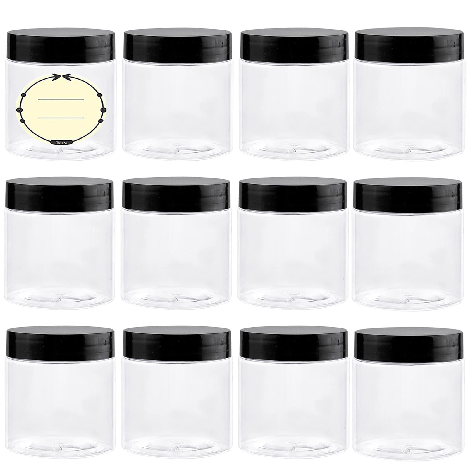 TUZAZO 4 Oz Plastic Containers with Lids and Labels BPA Free, Clear Empty  Refillable Round 4oz