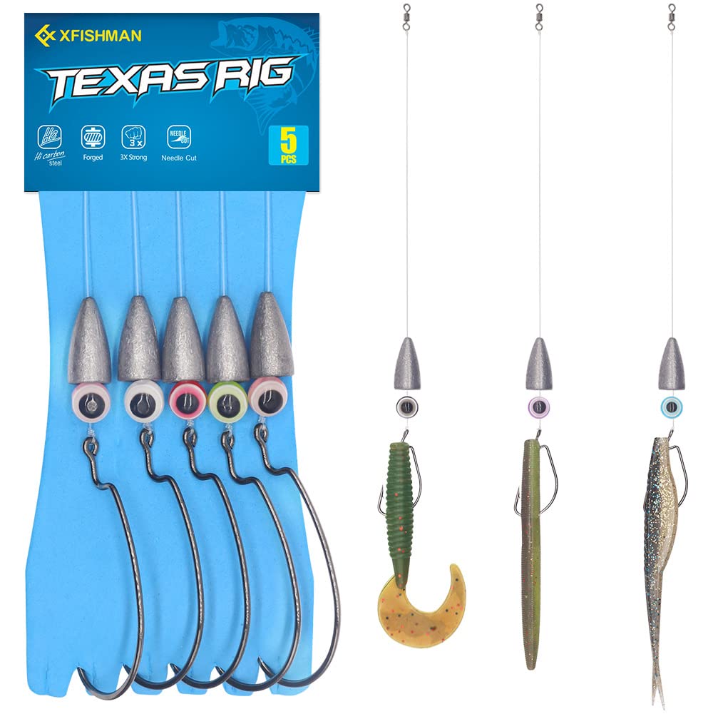 Texas-Rigs-for-Bass-Fishing-Leaders-with-Weights-Hooks-Rigged-Line-Kit 3/0  Hooks-1/