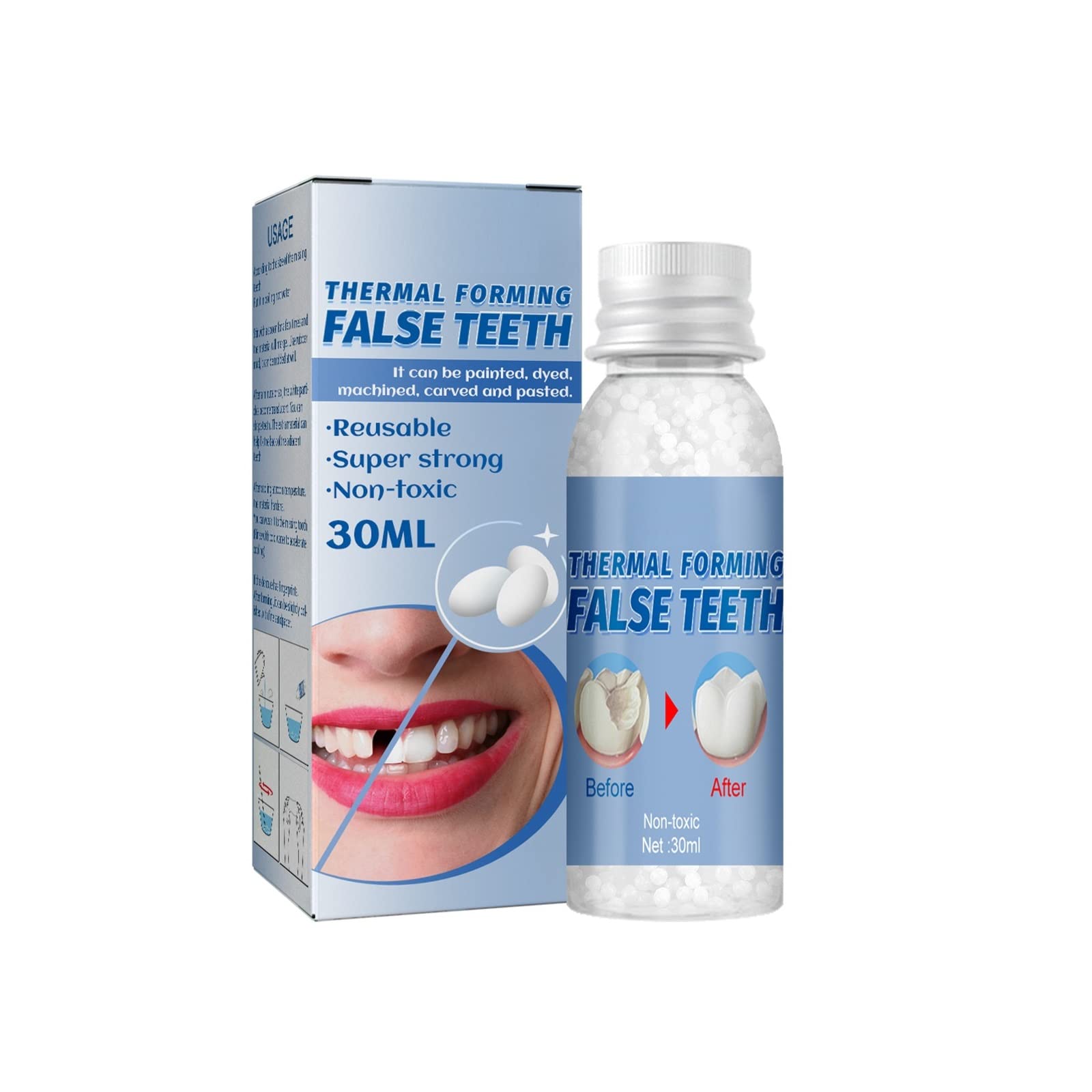 Moldable False Teeth, Tooth Repair Granules, Tooth Beads, Temporary Filling  for Rooth, Broken Tooth Repair Kit, Thermal Fitting Beads for Snap on  Instant and Confident Smile White
