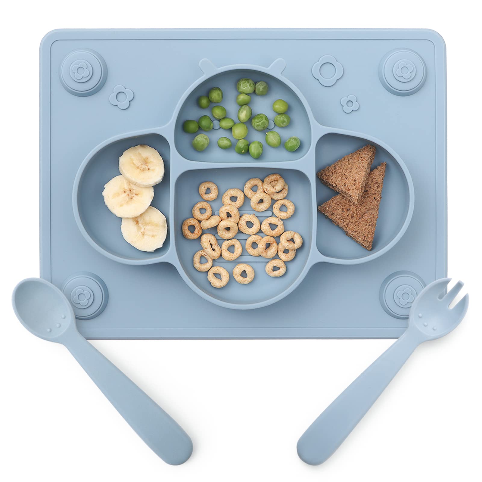 Suction Plates For Baby Placemat Spoon Fork Set For Toddlers Silicone Baby Pl