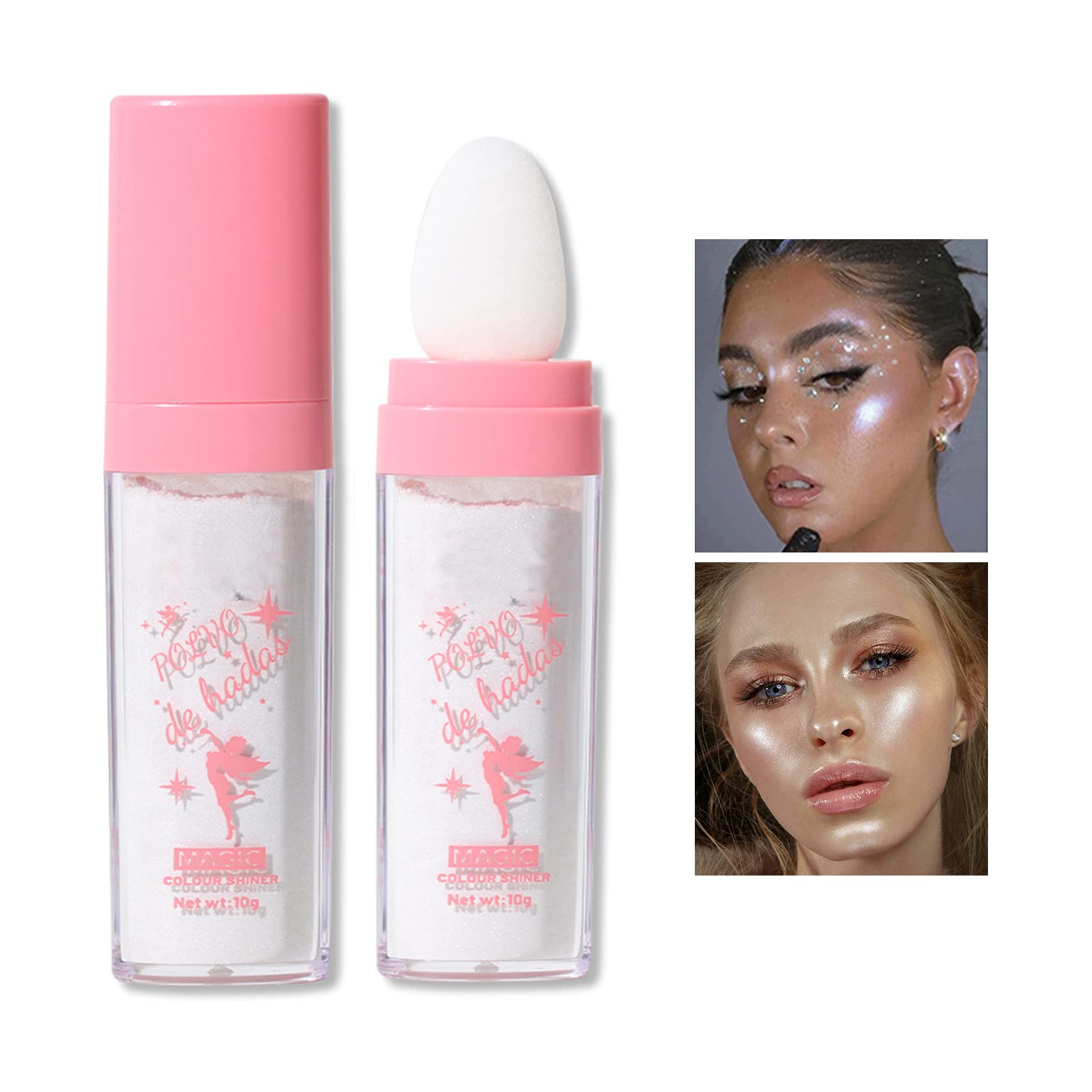 Glitter High Gloss Spray Polvo De Hadas Glitter Highlighter Makeup Body  Face Glitter Powder Natural Three-Dimensional Fairy Powder Highlighter-  01Pearl White 01 Pearl White