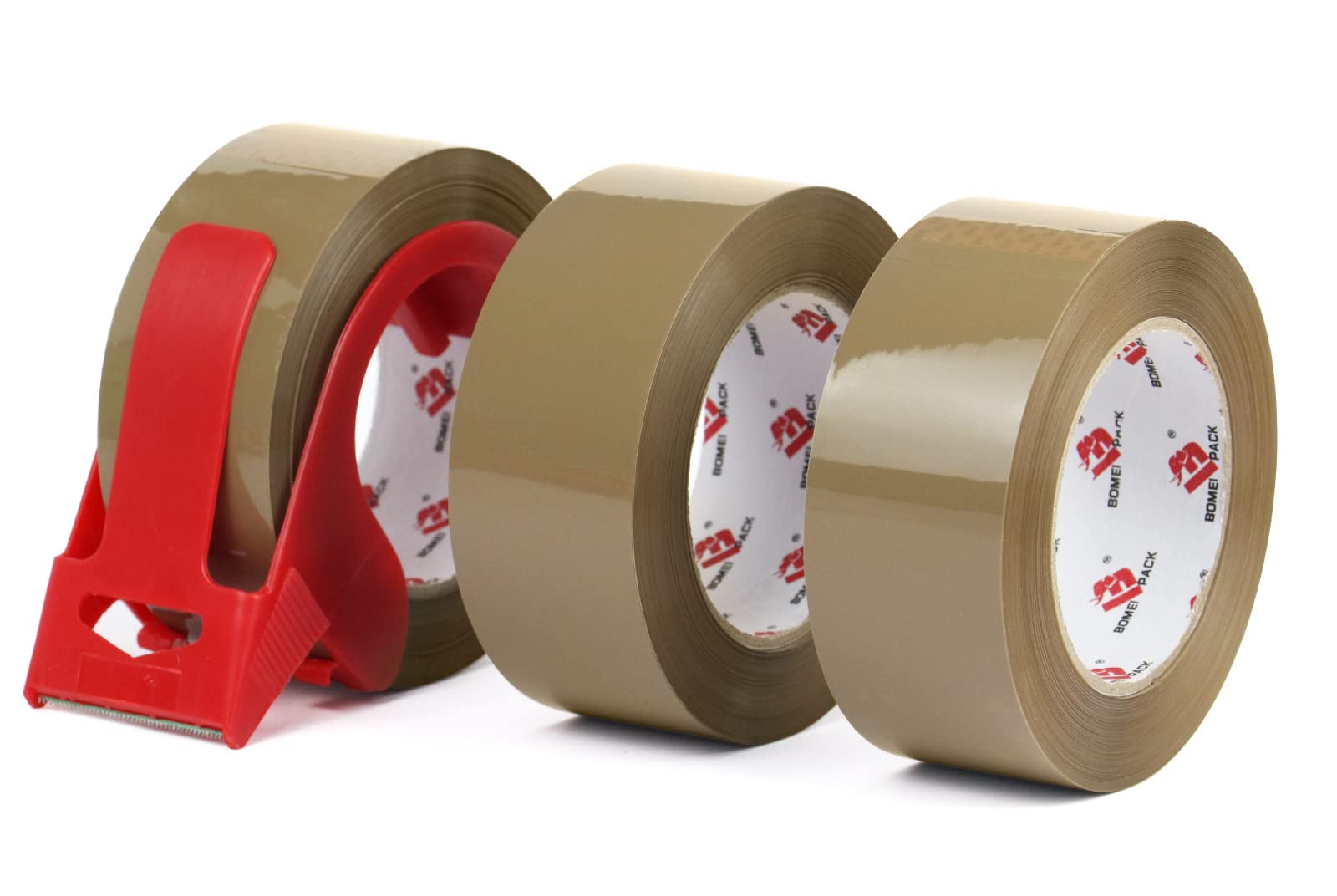 BOMEI PACK 3 Pack Heavy Duty Brown Packing Tape with Dispenser 2.6