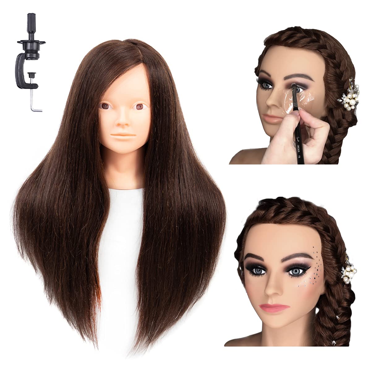 100% Real Hair Mannequin Head With Stand, Perfect For Hair Styling And  Braiding Practice For Hairstylists And Cosmetology Students
