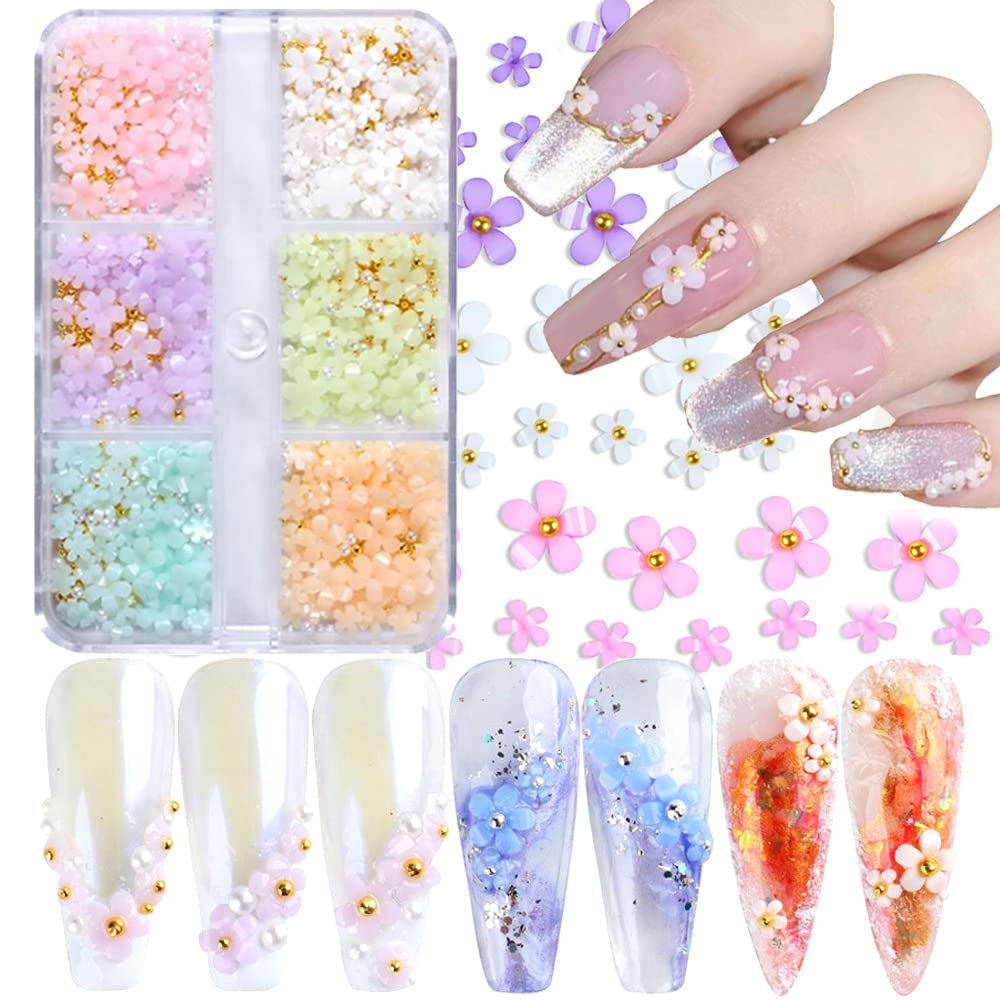 3D Flower Nail Art Charms 6 Grids 3D Acrylic Nail Flowers