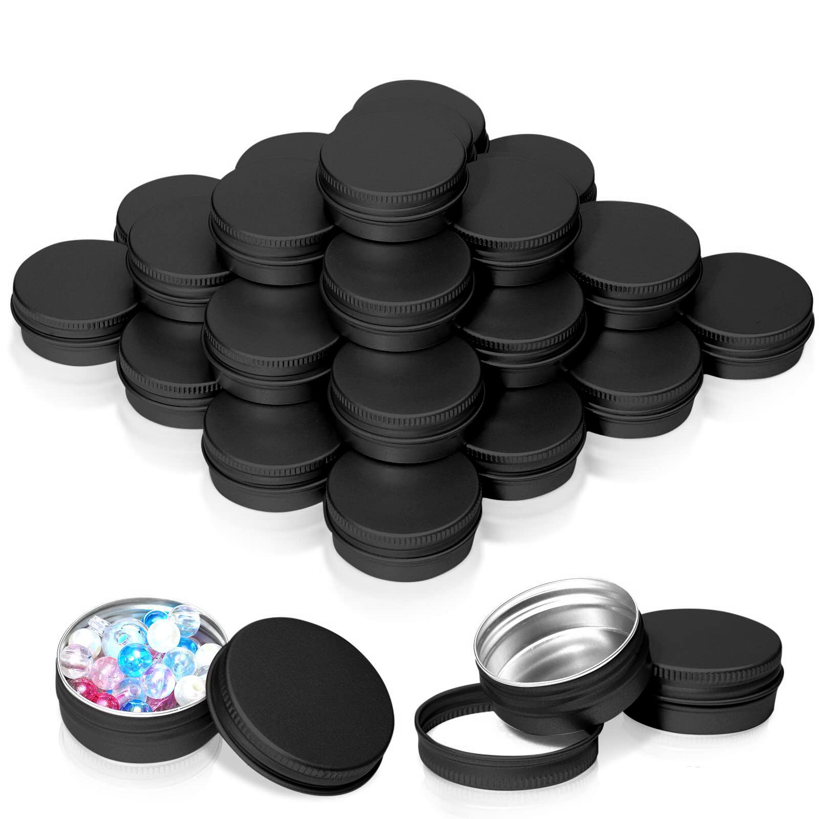2 oz black tins with lids Round Aluminum Cans for Candles Cosmetic Lip Balm  20Pcs.
