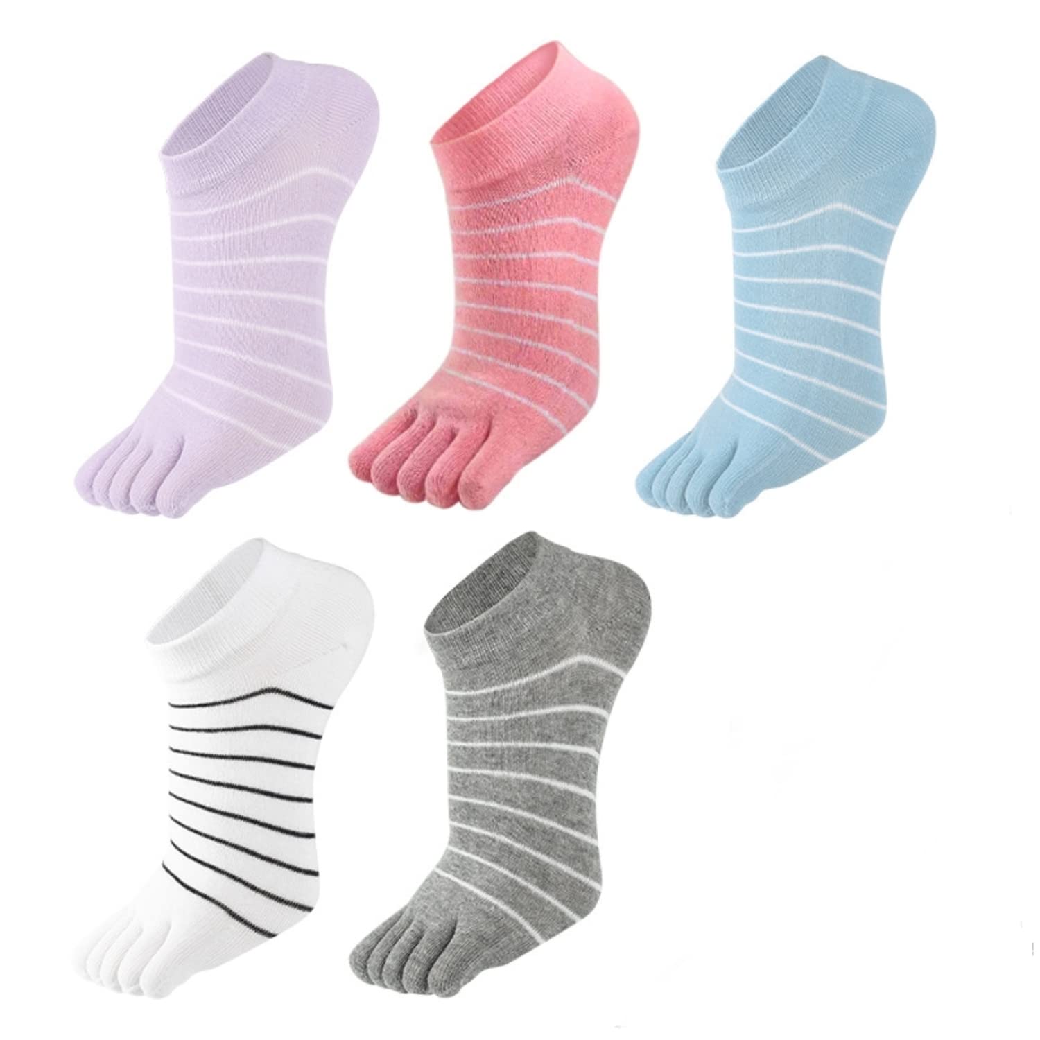 JJLEAF Toe Socks, 5 Pairs Women's Toe Socks for Running Cotton Five Finger  Socks Athletic Walking