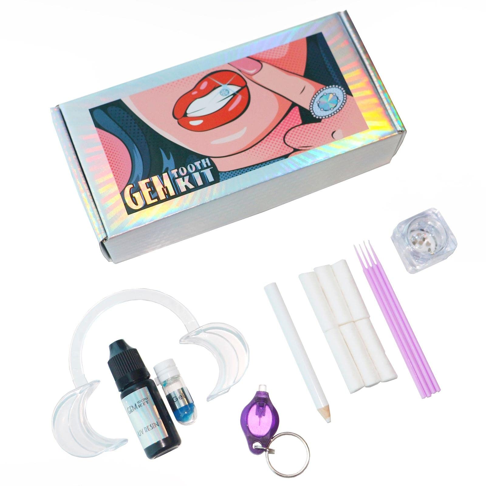 NANAFLA Tooth Gem Kit with UV Light and Glue DIY Teeth Jewelry Starter Kit  23 Pieces Crystals and Cheek Retractor Incldues Butterfly & 2 Set of Cat  Paw/Heart-Shaped Gems Great Tooth Jewelry