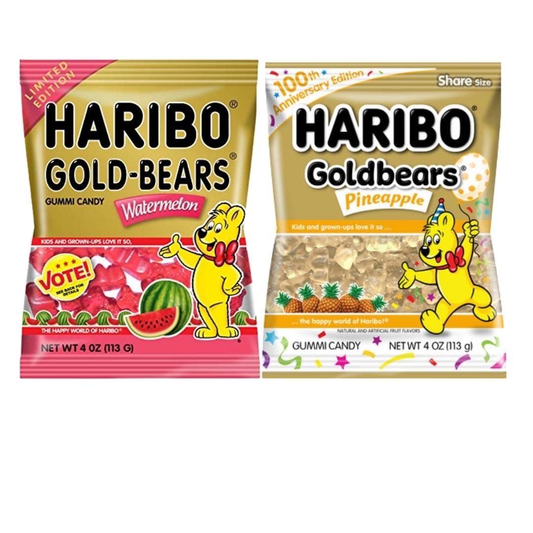 Haribo Goldbears Gummi Candy 4 oz. Pack, Watermelon and Pineapple Gummy