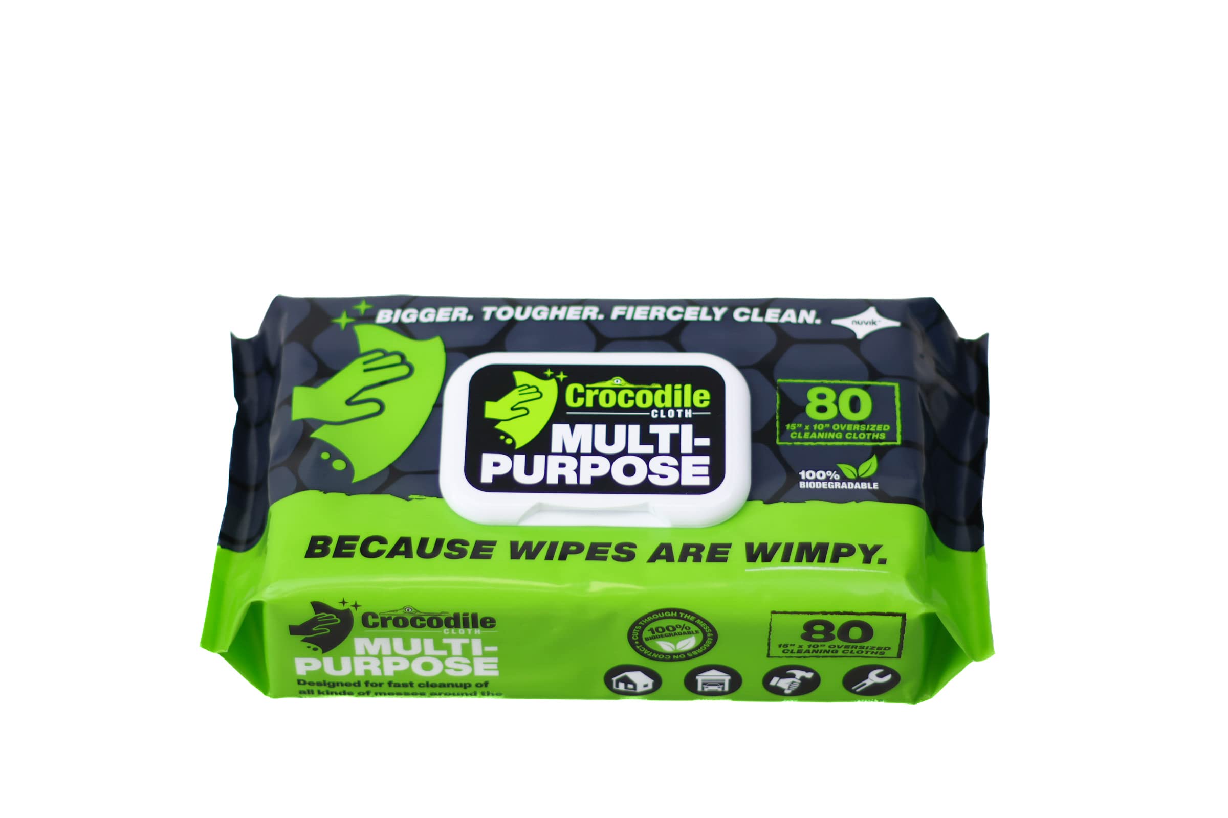 Crocodile Cloth Multi-Purpose Household Cleaning Wipes - The Stronger  Easier Way To Clean Grease, Dirt, Dust, Grime, & Glue From Hands, Tables,  and More - 80 Oversized, Heavy-Duty Biodegradable Wipes 80 Count (