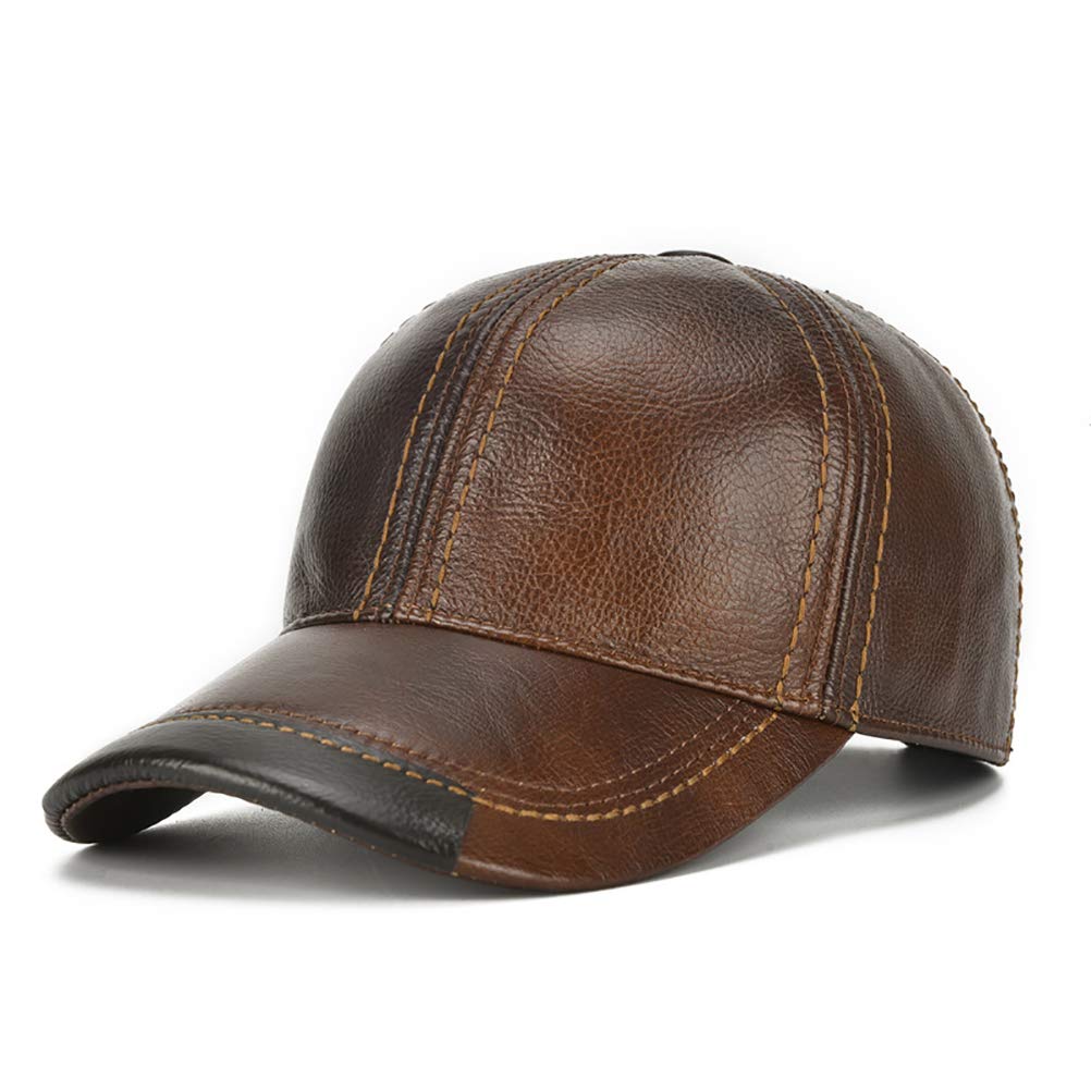 Buy Gudessly Genuine Leather Mens Baseball Cap Outdoor Adjustable Real  Leather Driving Cap Without Earmuffs at