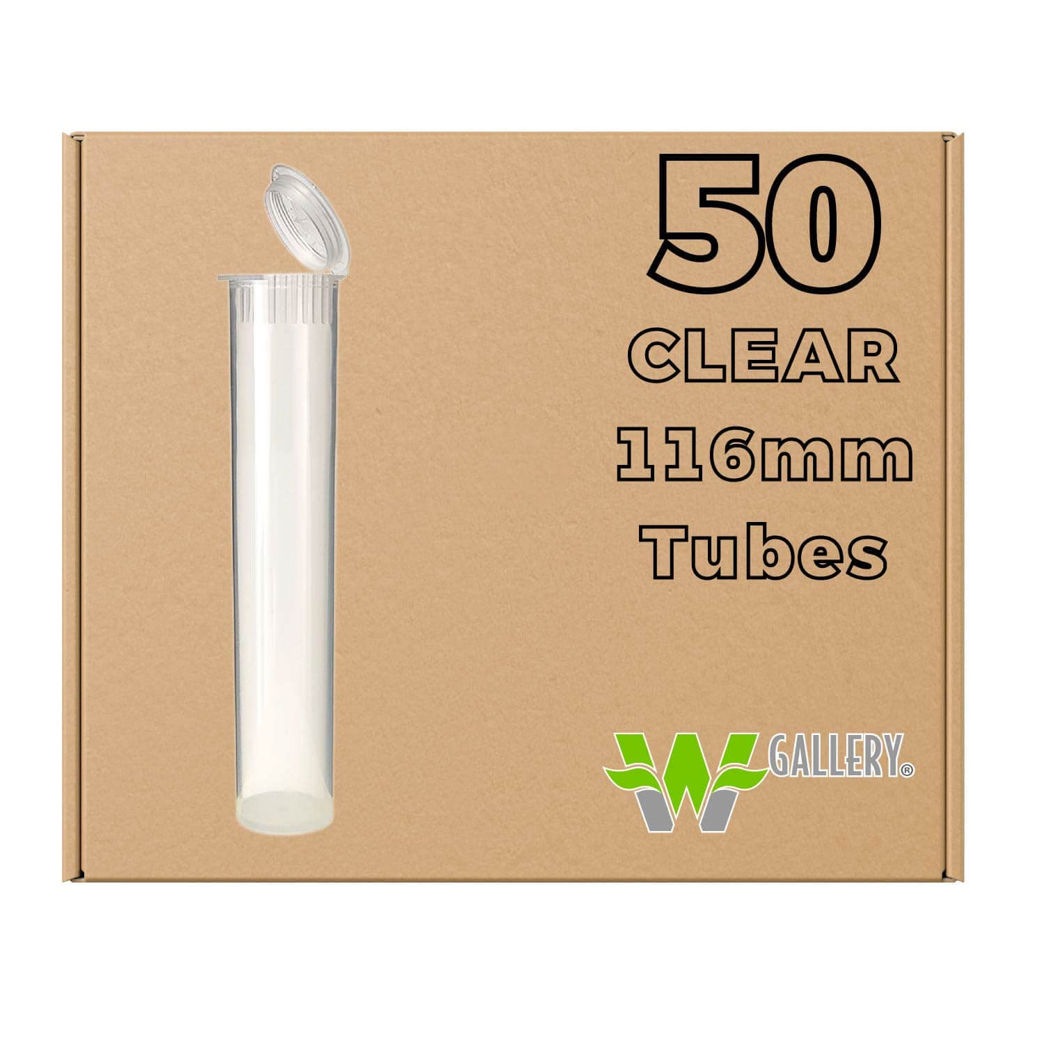 W Gallery 50 Clear 116mm Tubes Pop Top Joint is Open Smell-Proof Pre-Roll  Blunt