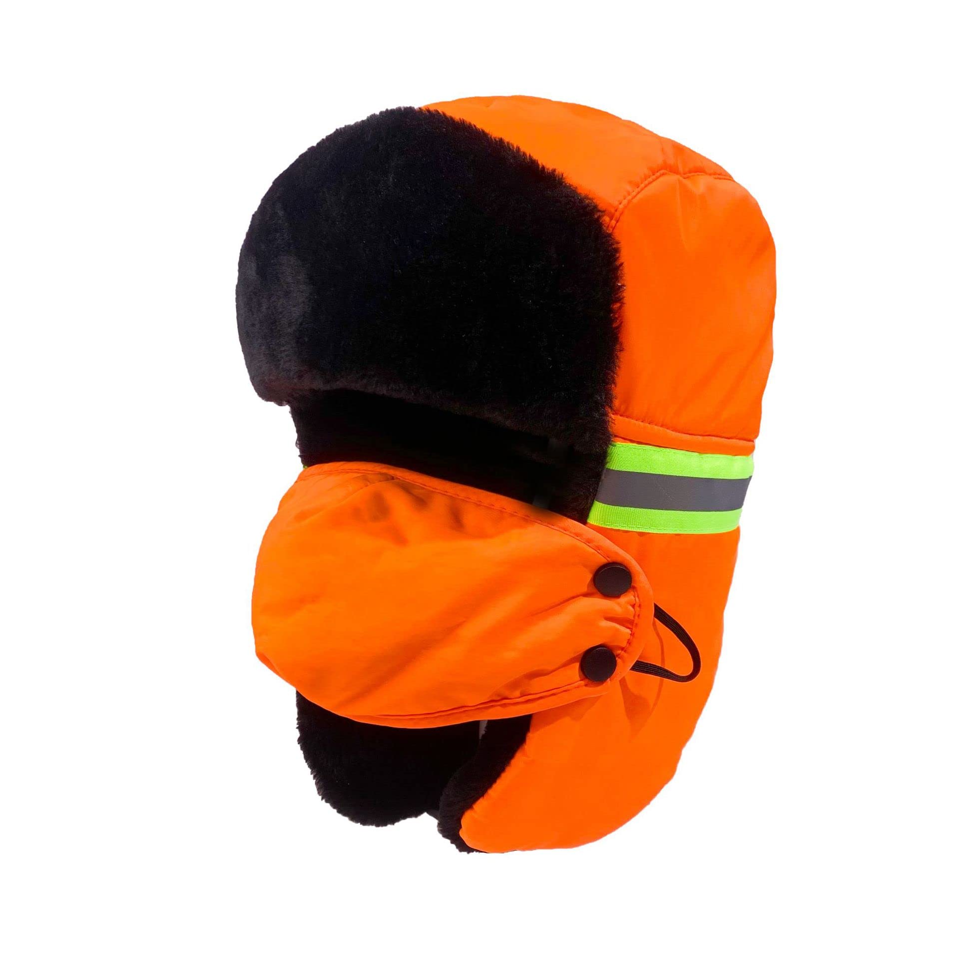 Trooper Trapper Hat for Men Ushanka Russian Ski Hunting Hat with Earflaps  Windproof Mask Women Warm Winter Hat Bomber Fur Hat 3-in-1 Orange, With  Reflective Strip