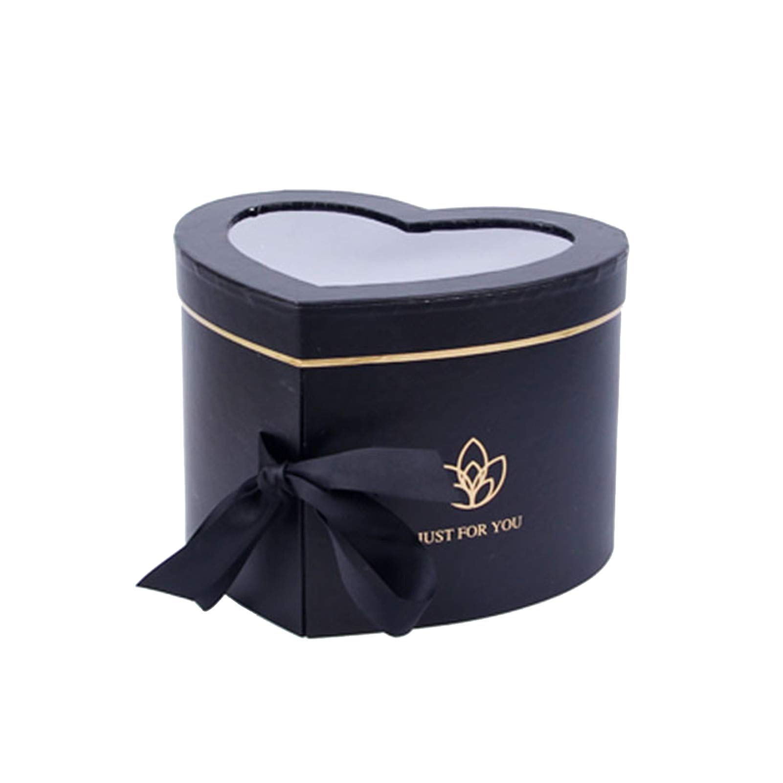 LISSO Heart Shaped Flower Box with Clear Lid Double Layers Rotating Drawer  Paper Mache Boxes for Arrangements Luxury Florist Delivery Gift (Black)