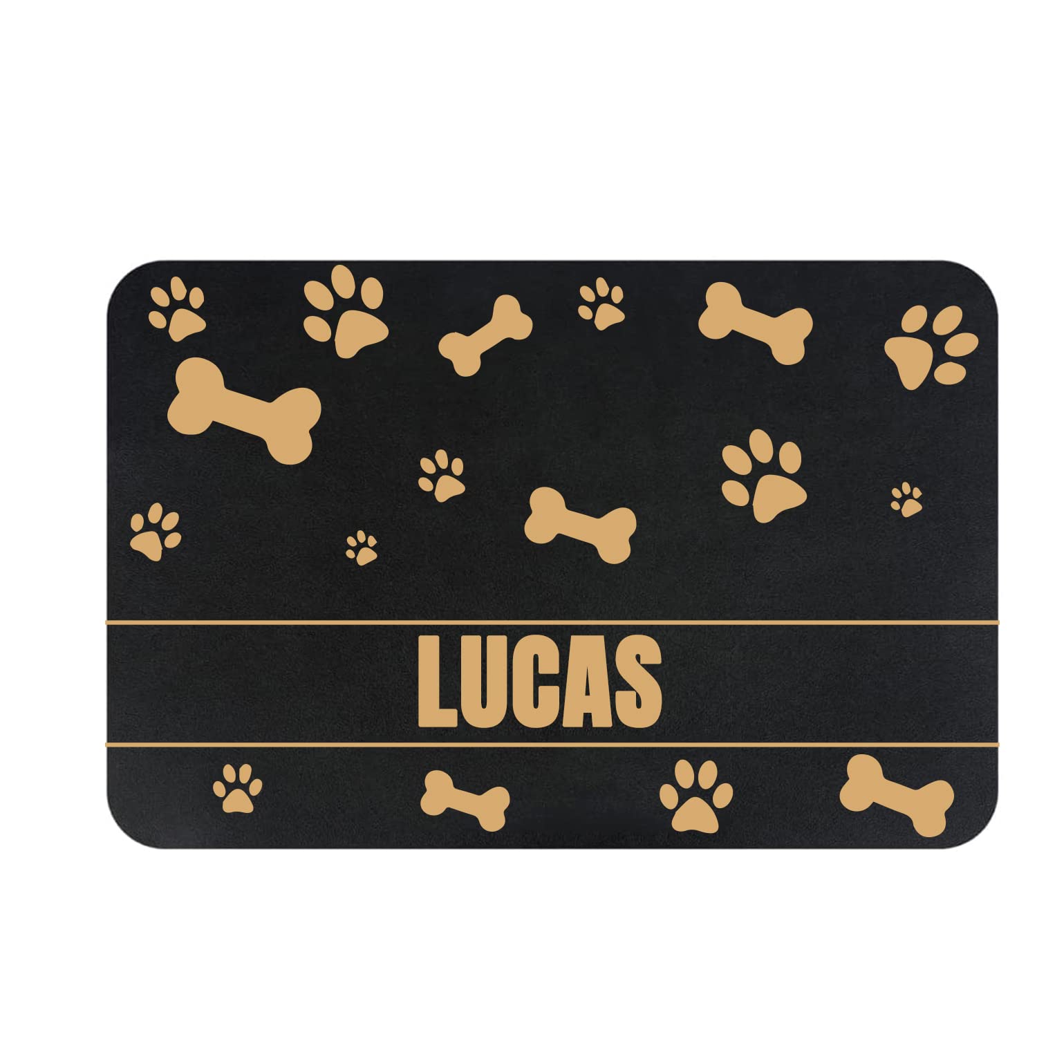 JMIPET Personalized Dog Cat Food Mat PU Non-Slip at The Bottom Dog Bowl Mat  Dog Mat for Food and Water Custom Pet Dog Food Mats for Floors Waterproof  Golden bone and paw