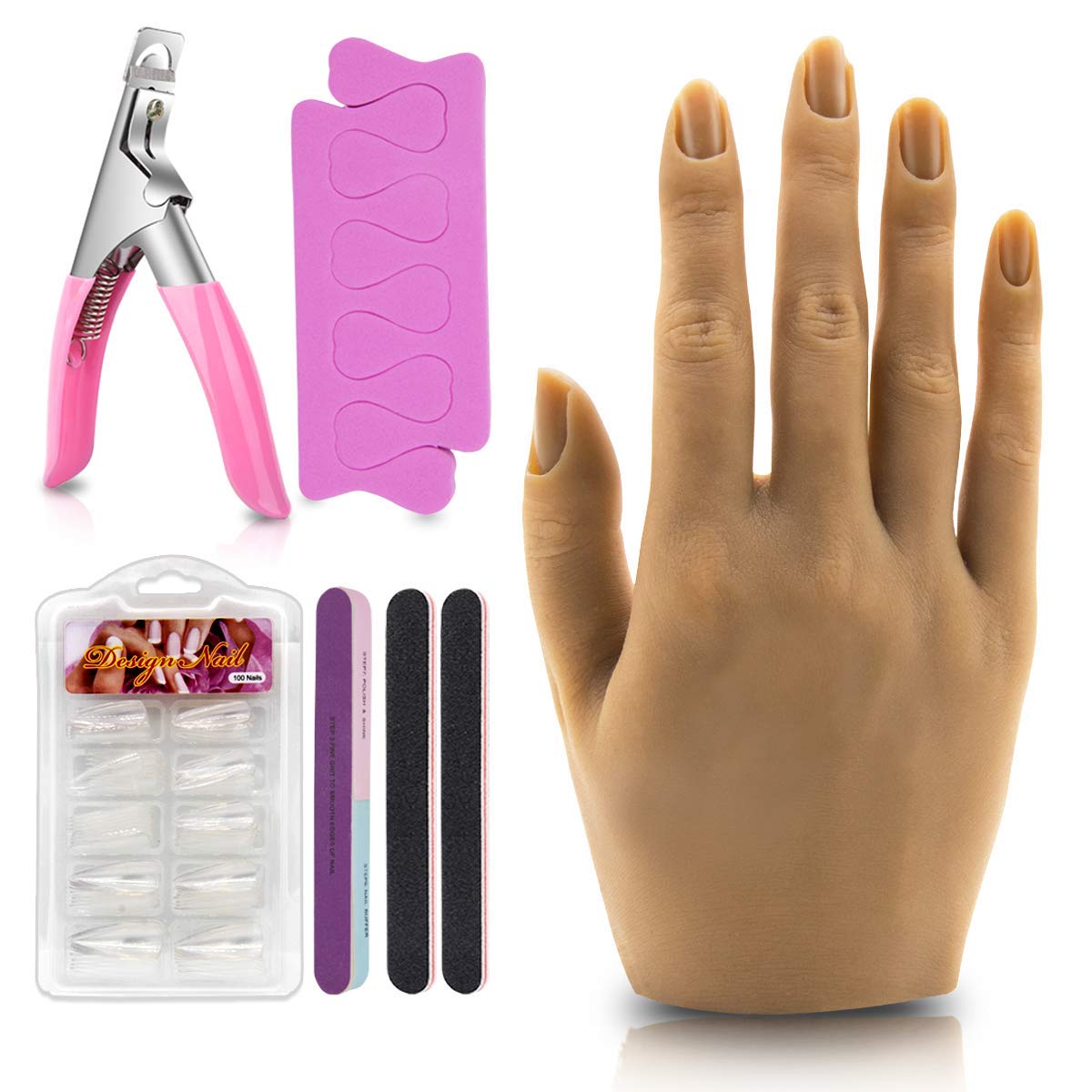 Silicone Practice Hand For Acrylic Nails With Clip Fake Trainning