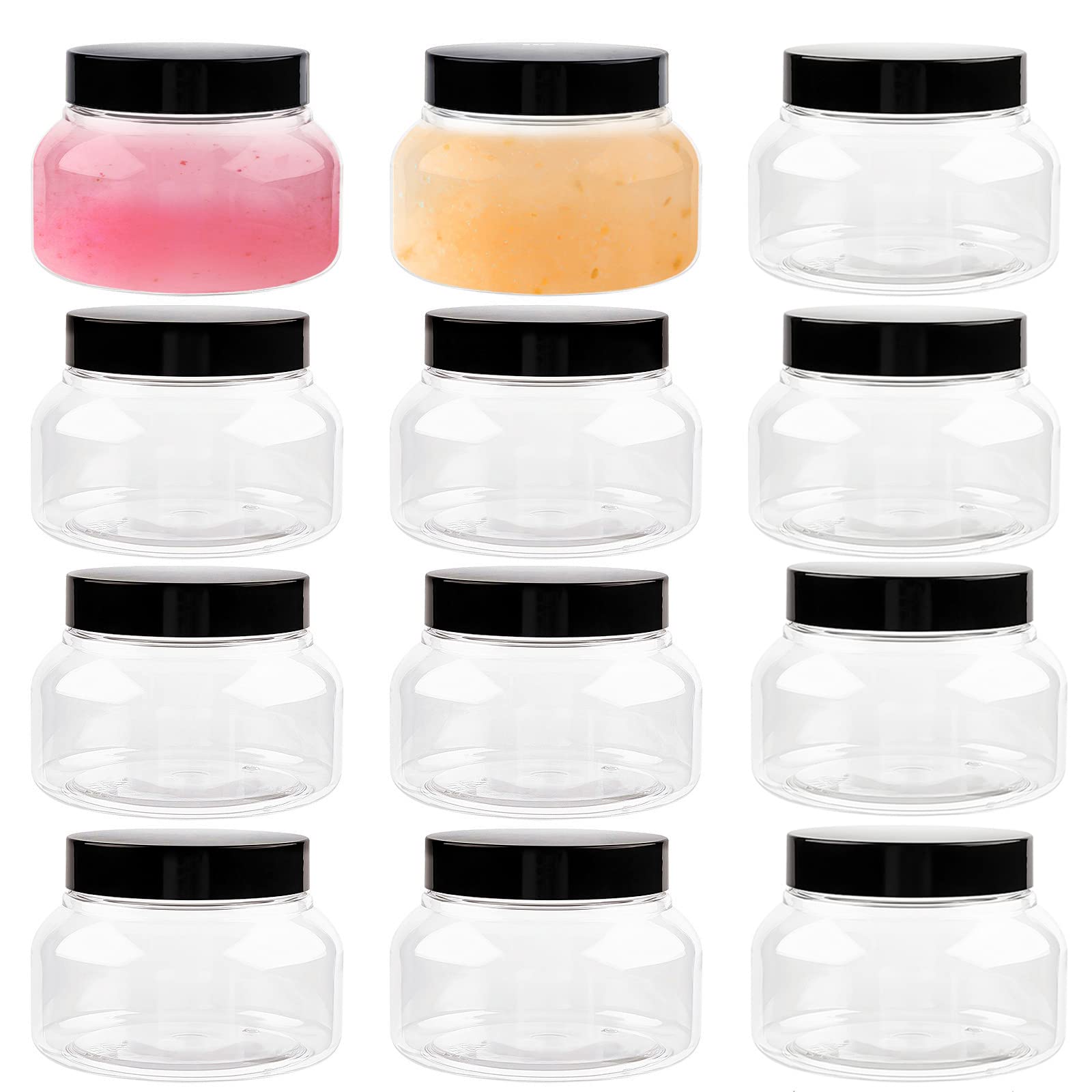 12 Pack Clear Plastic Jars Containers with Screw On Lids