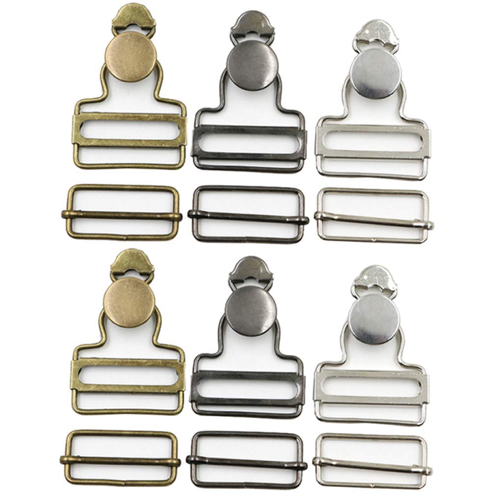 6 Sets Overall Buckles Metal Suspender Replacement Buckles with Rectangle  Buckle Slider and No-Sew Buttons