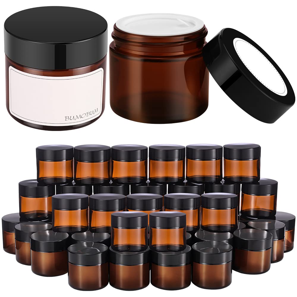 6 2 Oz Amber Glass Jars, Quality Empty Cosmetic Containers