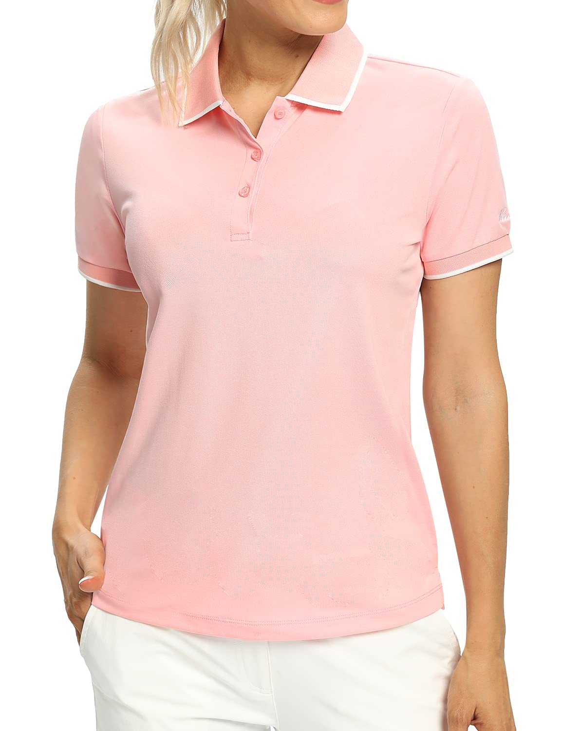 Hiverlay Women Golf Shirts Polo Shirts for Women UPF 50+ Lightweight  Quick-Dry Collared Tennis Daily Shirts Work Tops Contrast Color Edge  X-Large Pink-contrast Color Edge