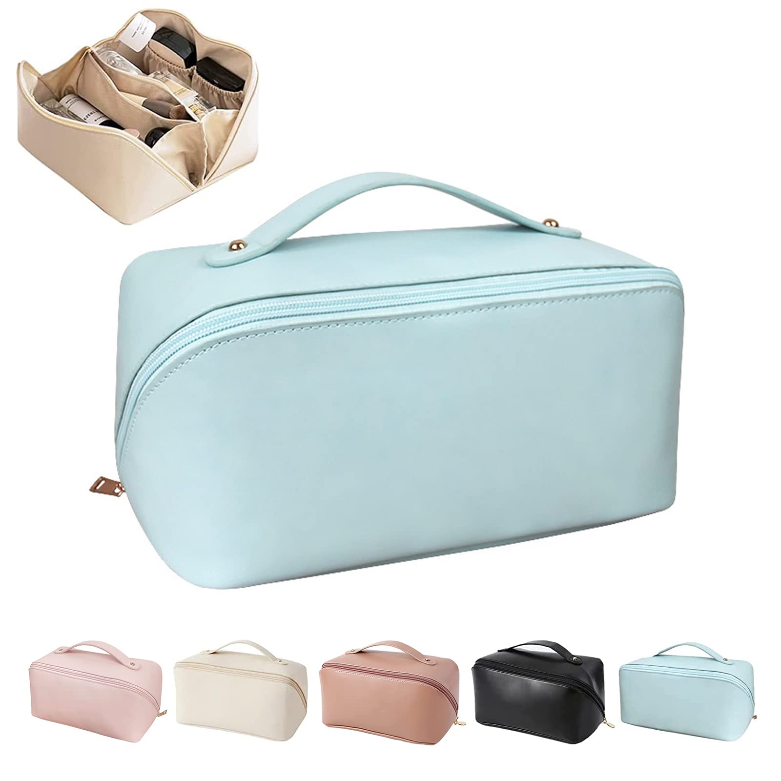 Waterproof Leather Makeup Bag Zipper Pouch Travel Cosmetic
