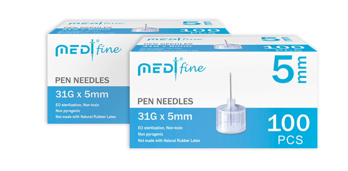 MedtFine Insulin Pen Needles 31G 5mm (3/16) 200 Pieces (2x100)